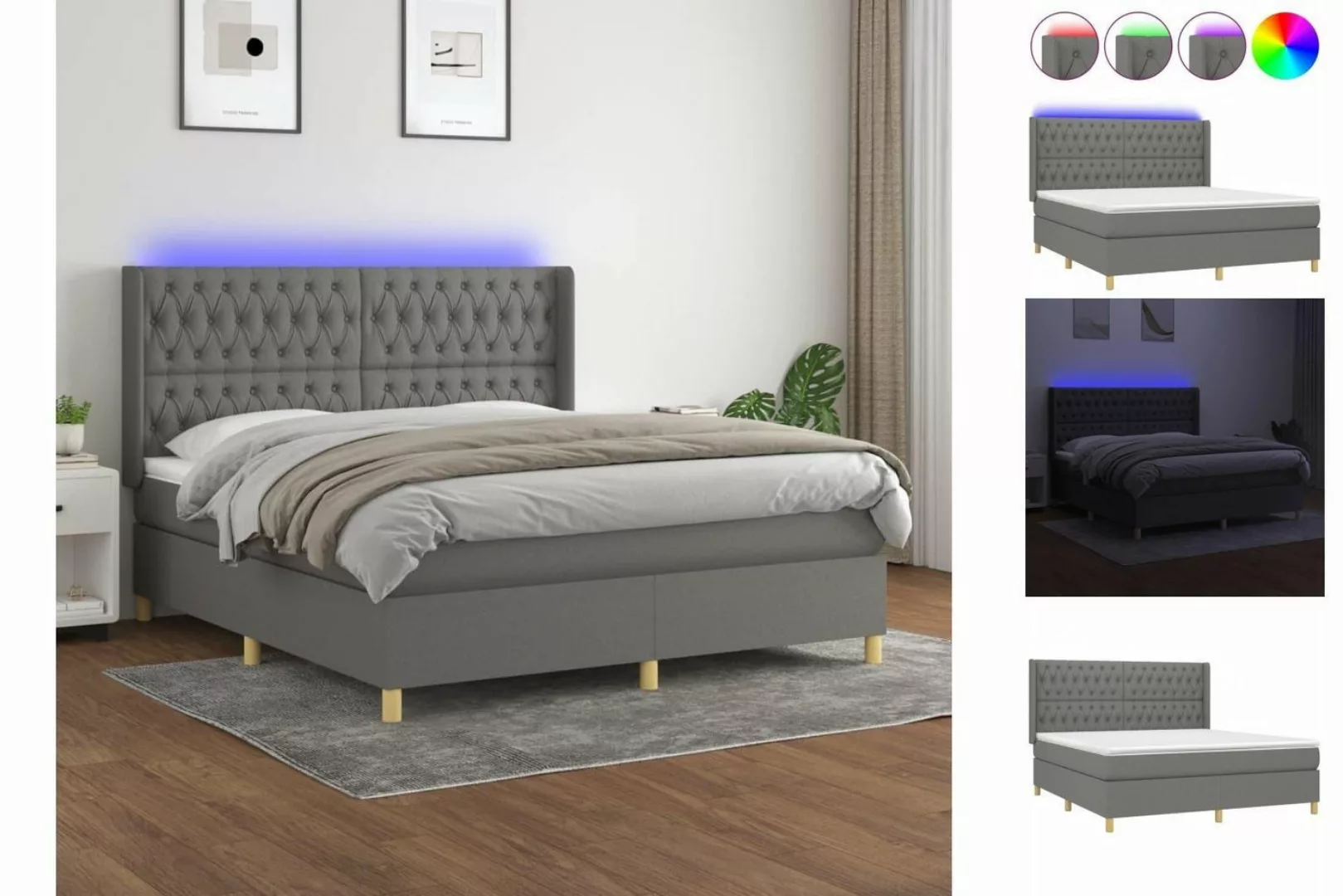 vidaXL Boxspringbett Bett Boxspringbett mit Matratze und LED Stoff (180 x 2 günstig online kaufen