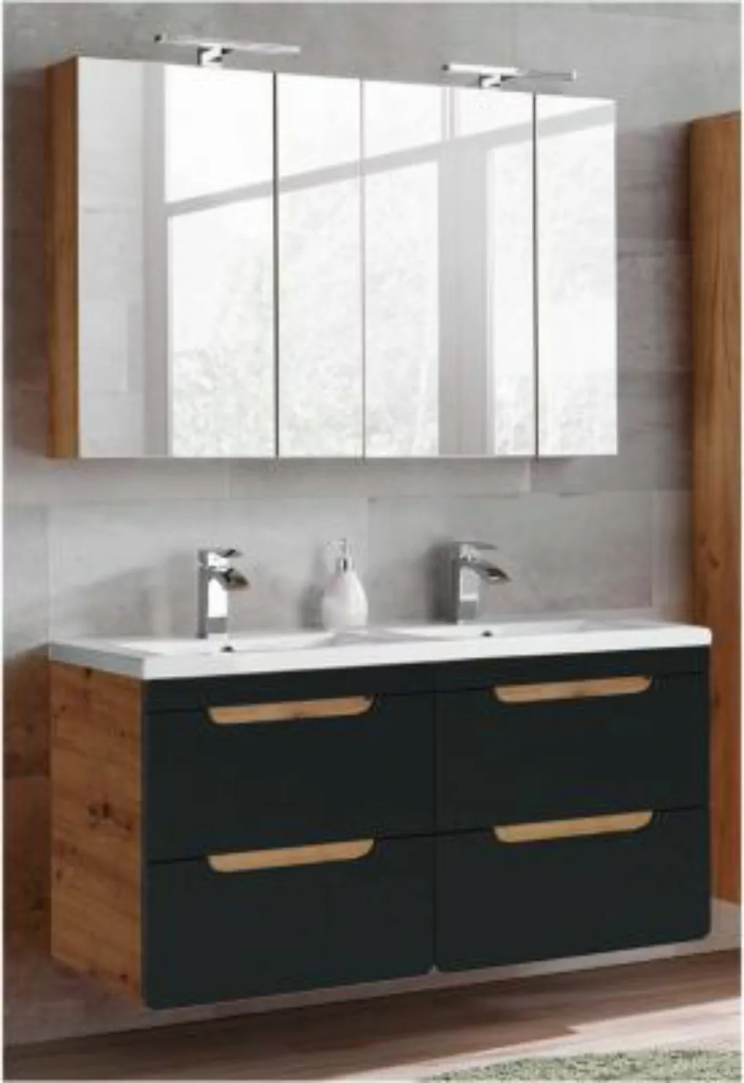 Lomadox Badmöbel Set mit 120cm Waschtisch & LED-Spiegelschränke NEW-LUTON s günstig online kaufen