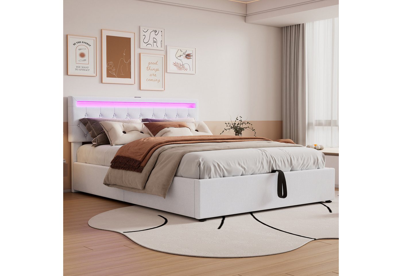 WISHDOR Polsterbett Stauraumbett Doppelbett Umgebungslicht am Bett,24-Taste günstig online kaufen