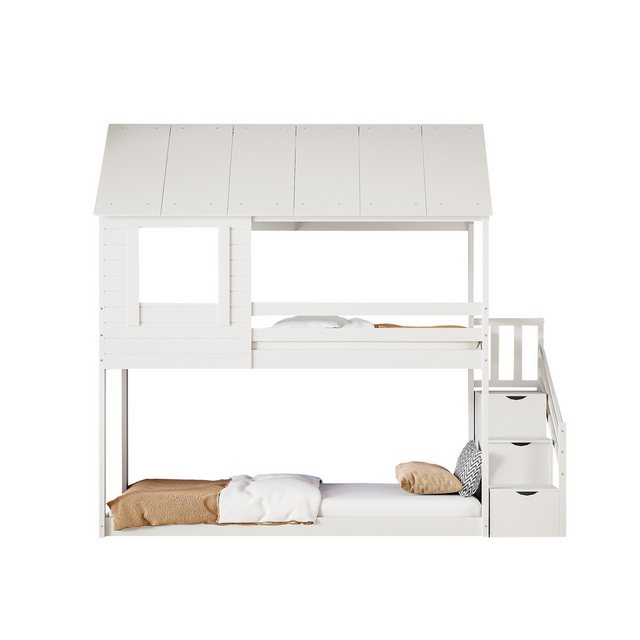 Flieks Etagenbett, Kinderbett Hochbett 90x200cm mit Stauraumtreppe und ober günstig online kaufen