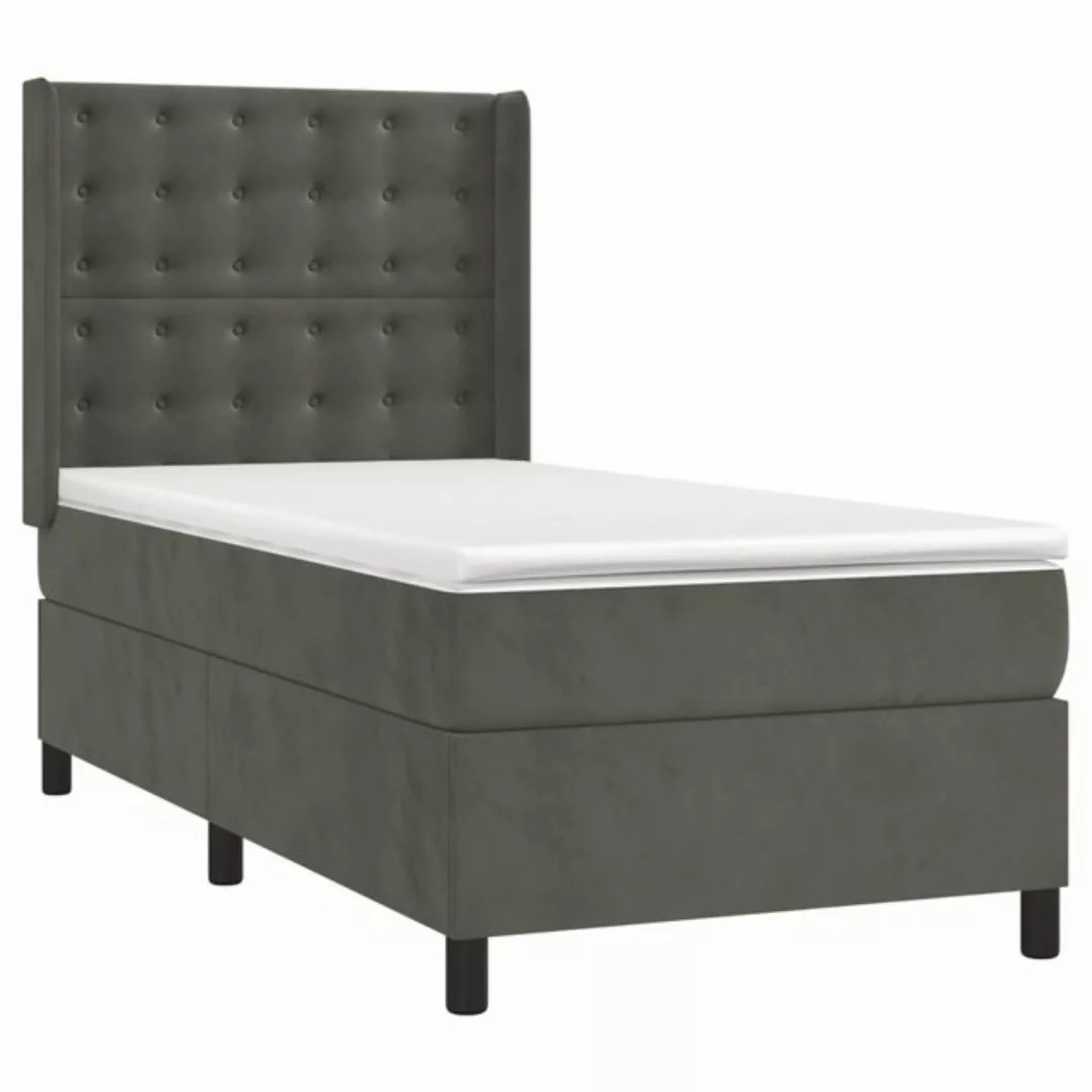 vidaXL Bett Boxspringbett mit Matratze & LED Dunkelgrau 90x190 cm Samt günstig online kaufen