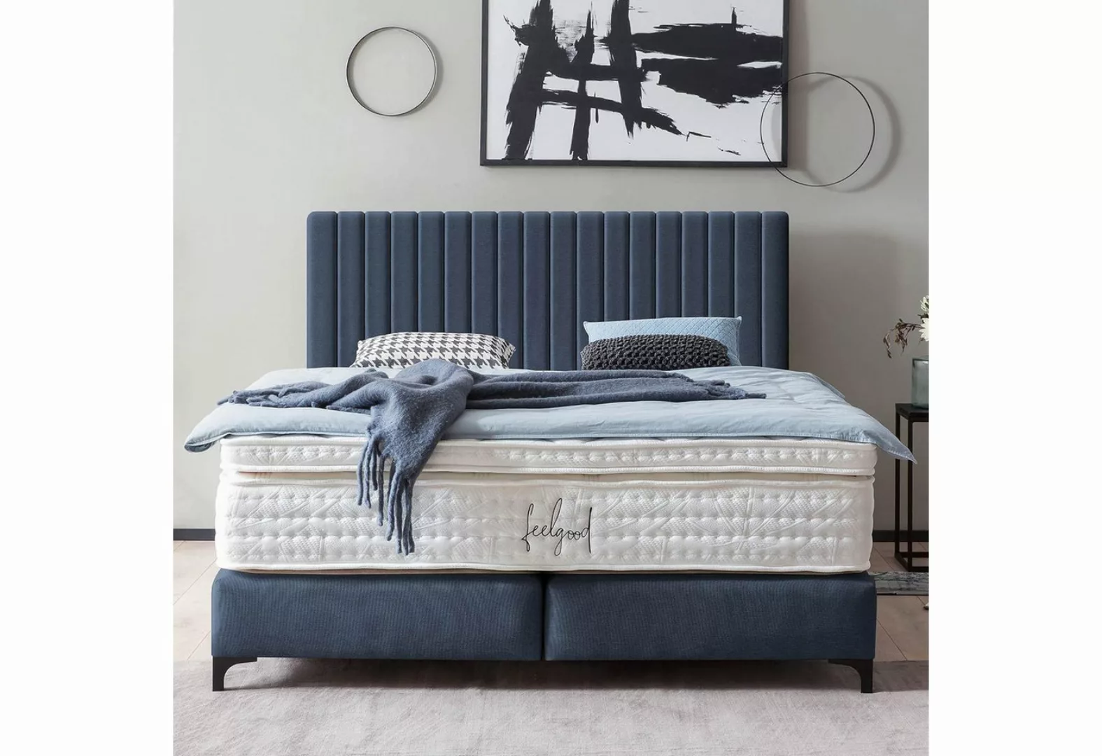 BettCo Boxspringbett Paris (in Marine Webstoff, 140 x 200 cm), Pfeifenstepp günstig online kaufen