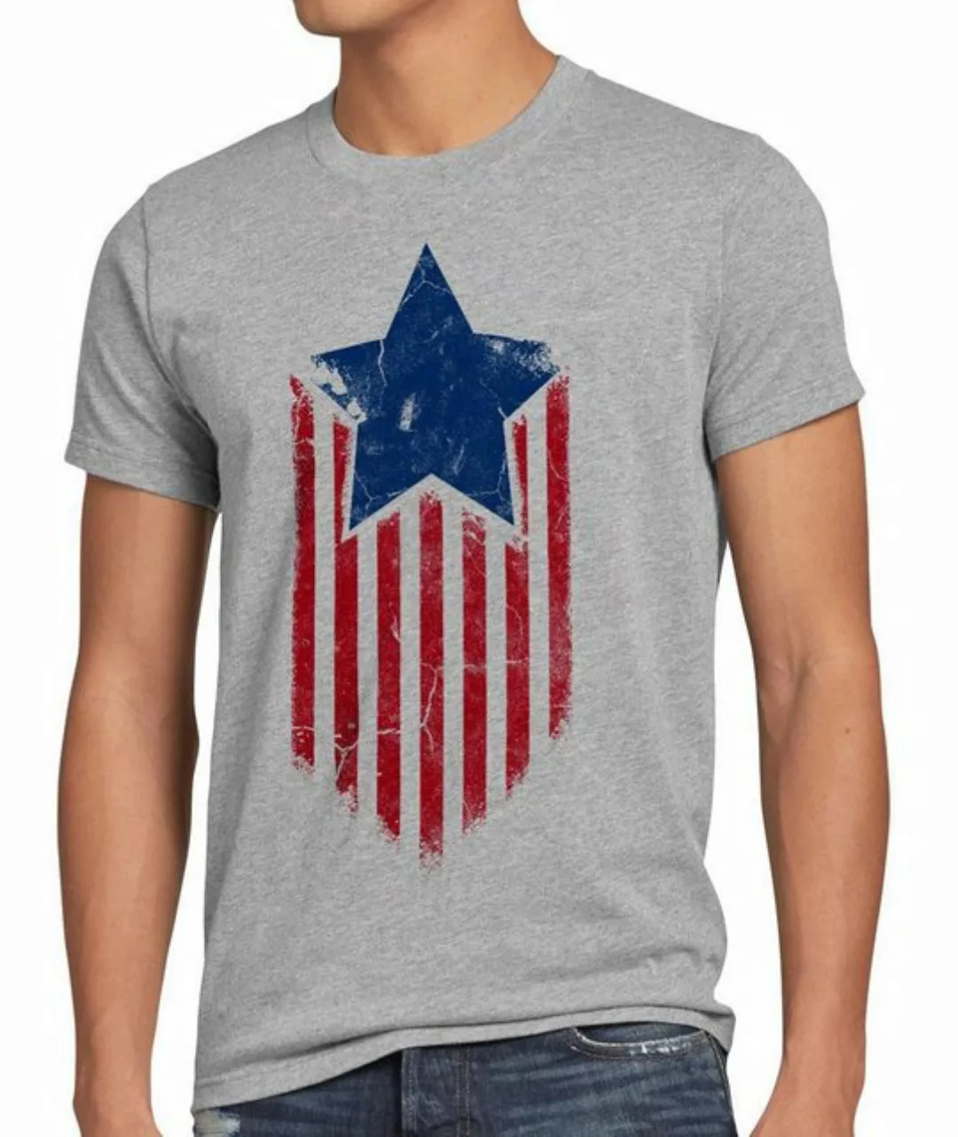 Print-Shirt Herren T-Shirt USA Stars Stripes Amerika Held Flagge Superheld günstig online kaufen