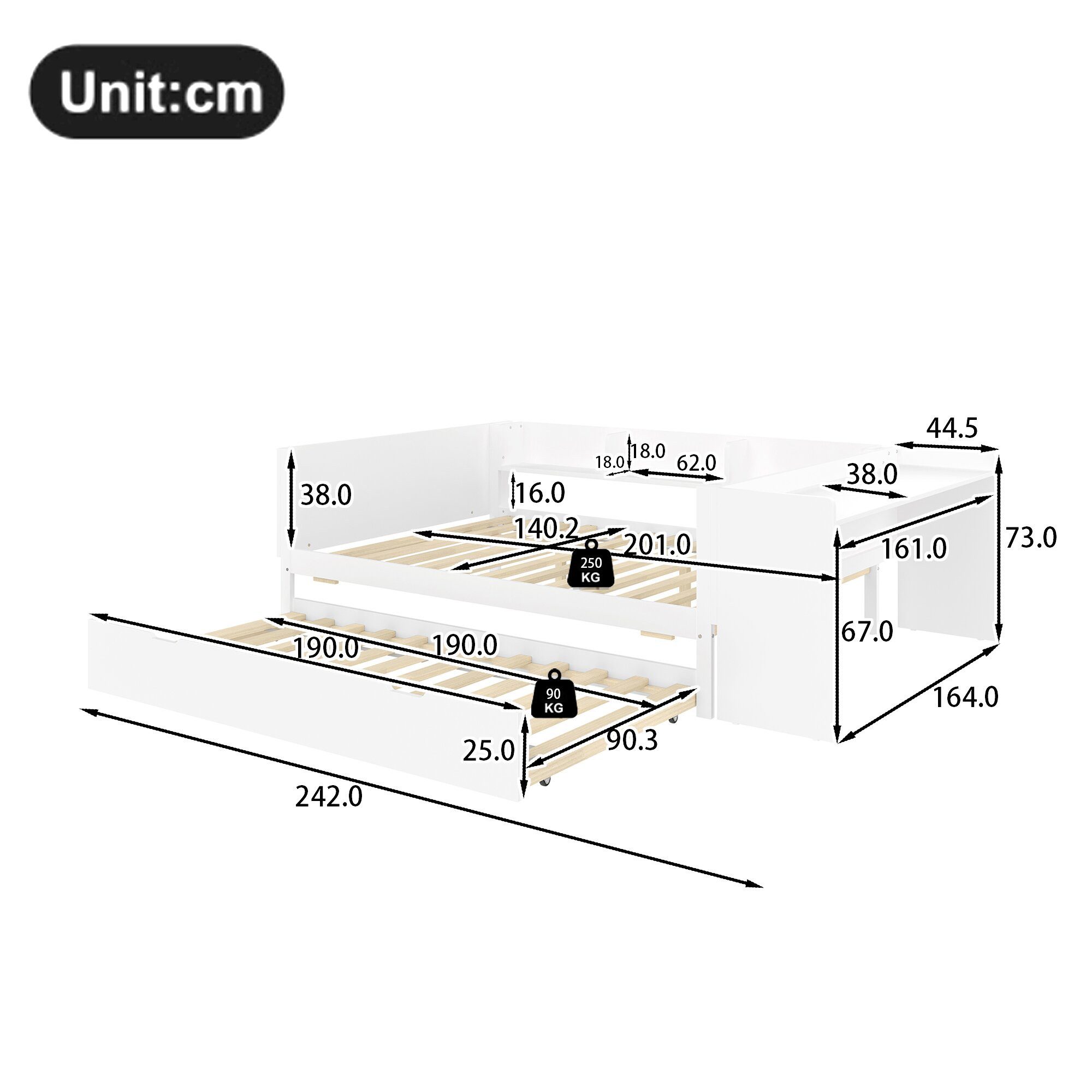 Ulife Kinderbett Flachbett Holzbett mit Schreibtisch günstig online kaufen