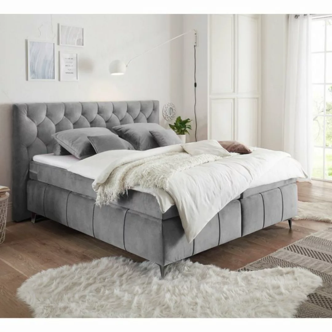 Lomadox Boxspringbett PETARE-09, Bett 180x200 cm grau Härtegrad H2 inkl. To günstig online kaufen