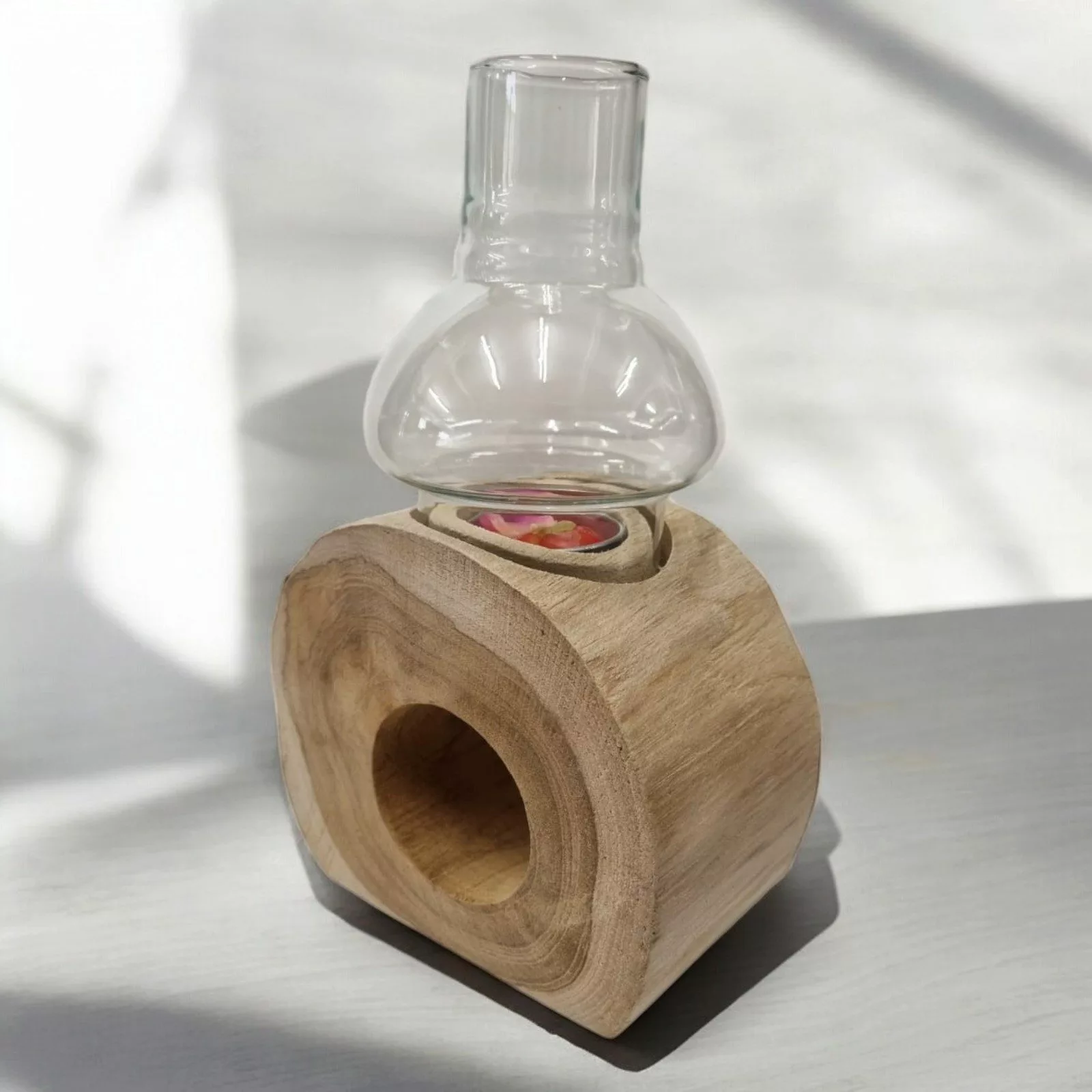 Kinaree Teelichthalter Windlicht Holz, inkl. Glasaufsatz, günstig online kaufen