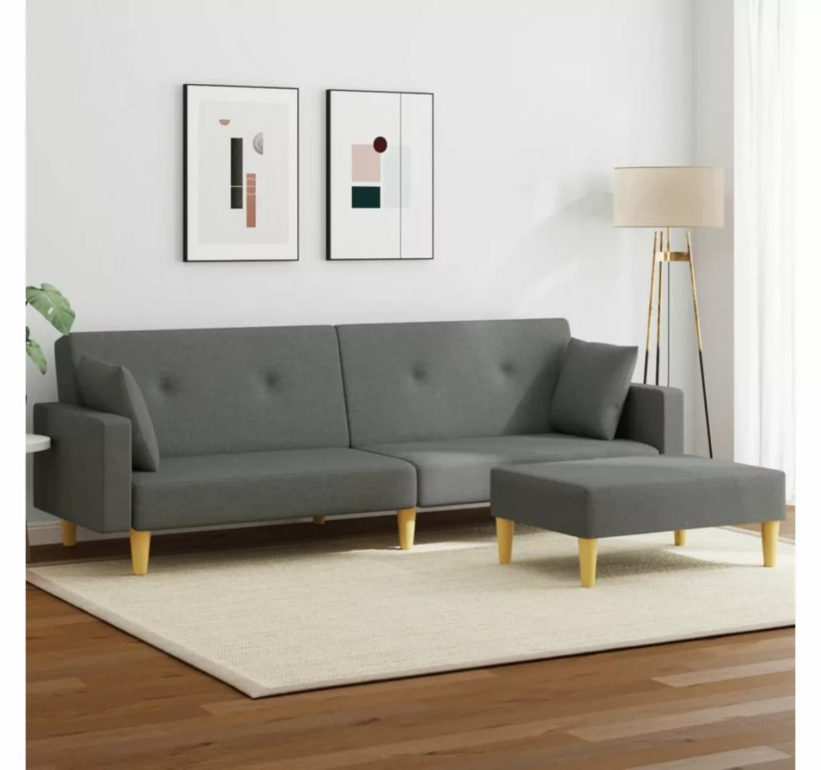 vidaXL Sofa Schlafsofa 2-Sitzer mit Fußhocker Dunkelgrau Stoff günstig online kaufen