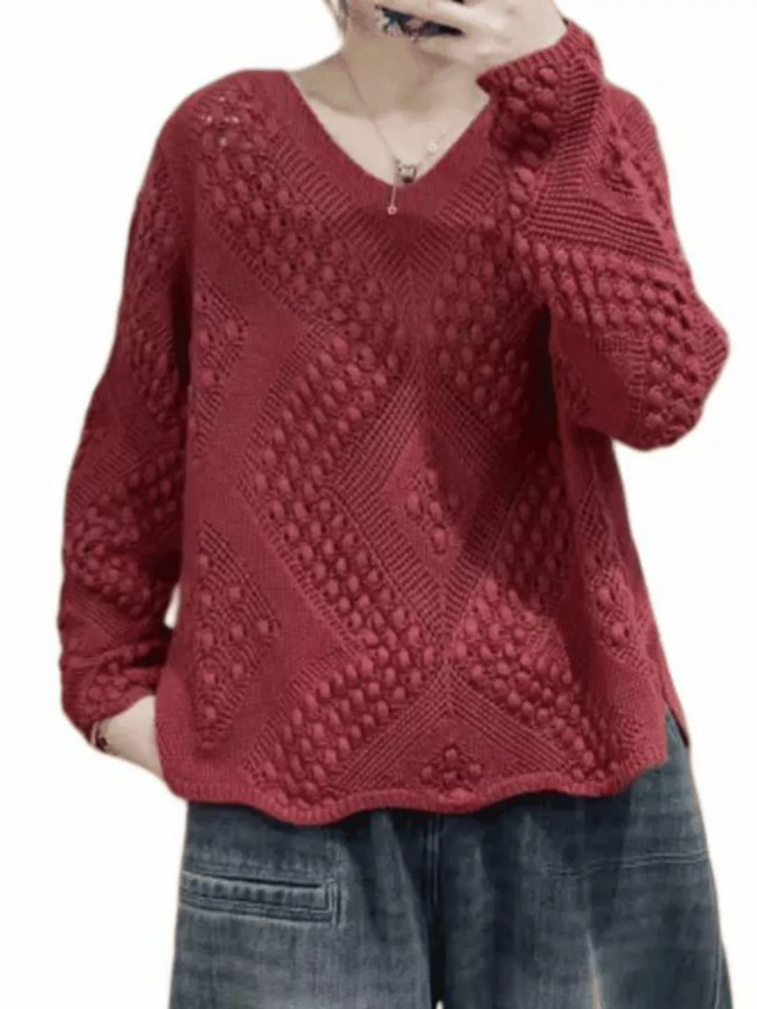 YRIIOMO Strickpullover Retro-Häkelpullover Frauen Winter All-Match lässige günstig online kaufen