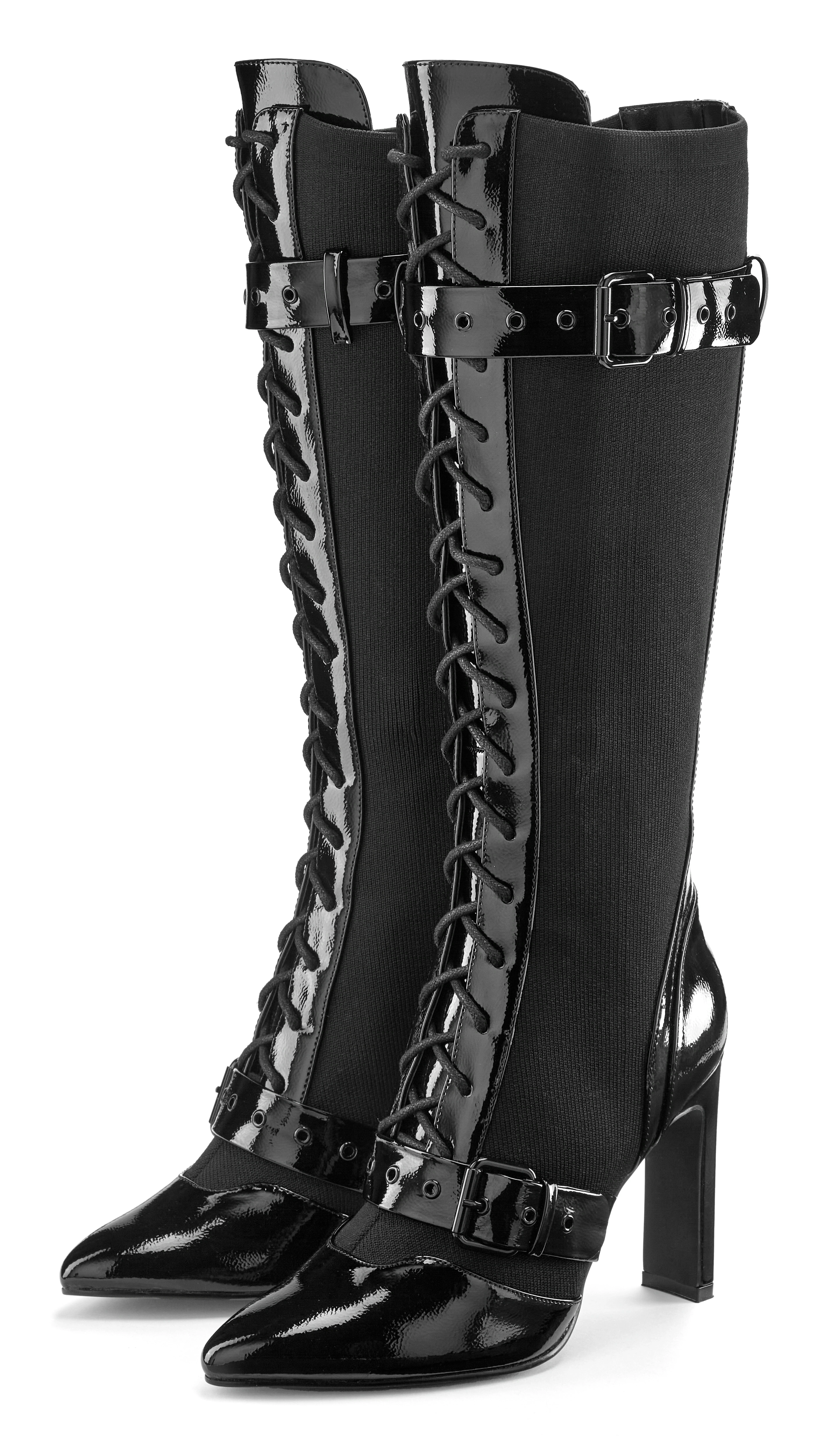 LASCANA Belle Affaire High-Heel-Stiefel, Schnürstiefel mit erotischer Lack- günstig online kaufen