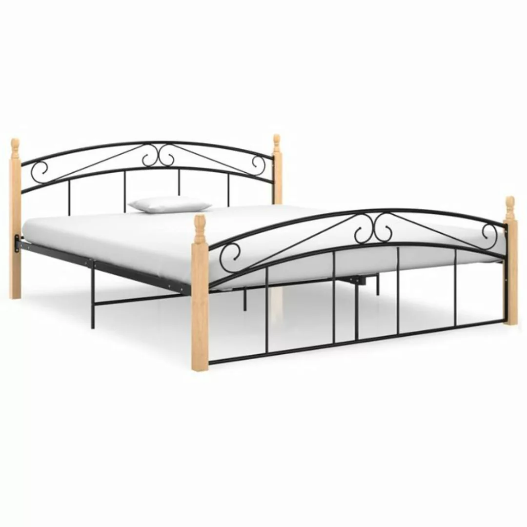 vidaXL Bettgestell Massivholzbett Schwarz Metall und Eiche 160x200 cm Doppe günstig online kaufen