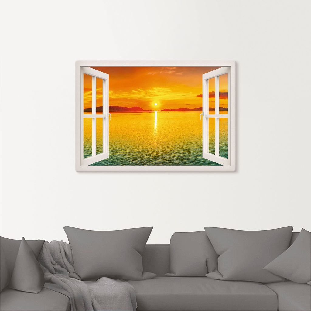 Artland Wandbild "Fensterblick - Sonnenuntergangspanorama", Fensterblick, ( günstig online kaufen