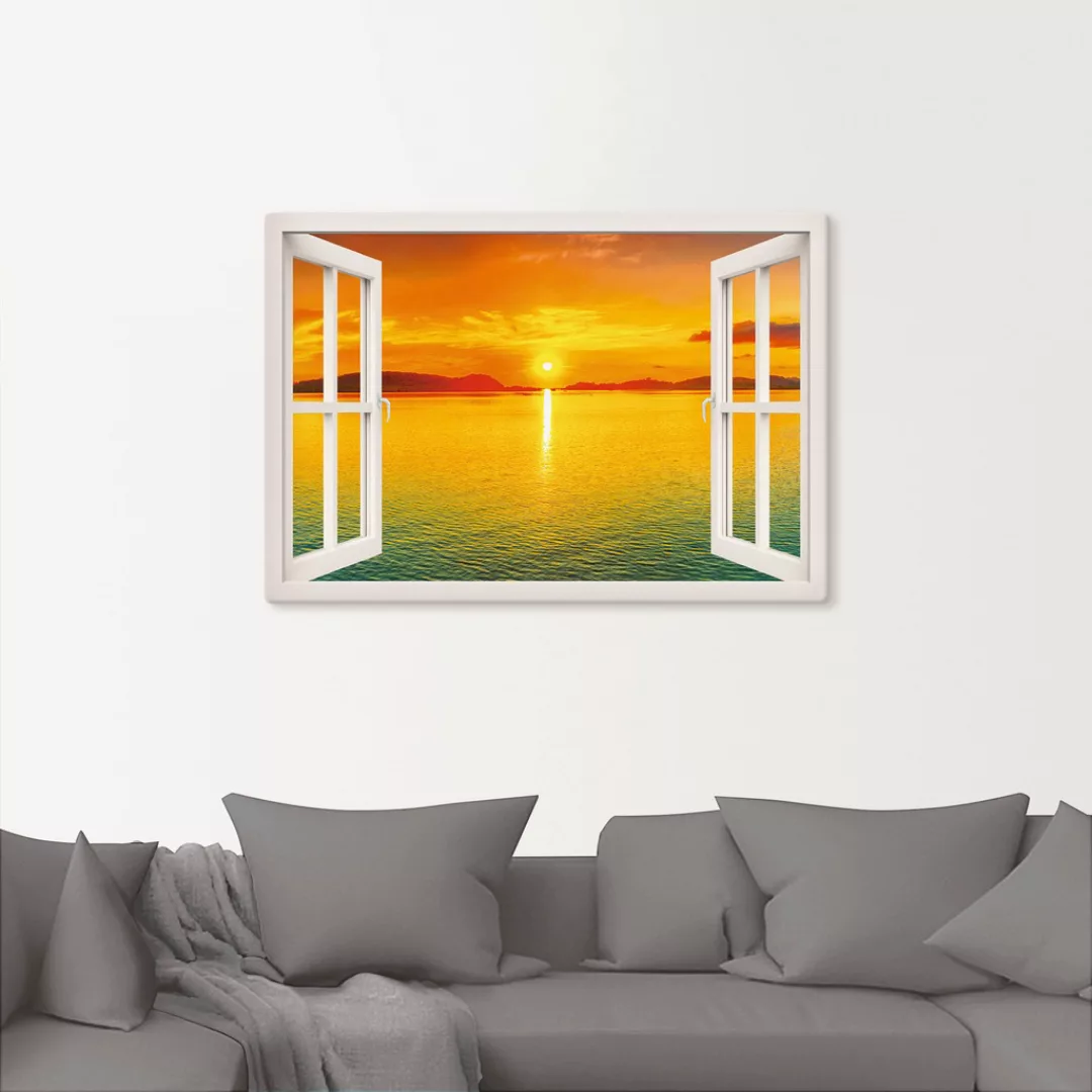 Artland Wandbild "Fensterblick - Sonnenuntergangspanorama", Fensterblick, ( günstig online kaufen