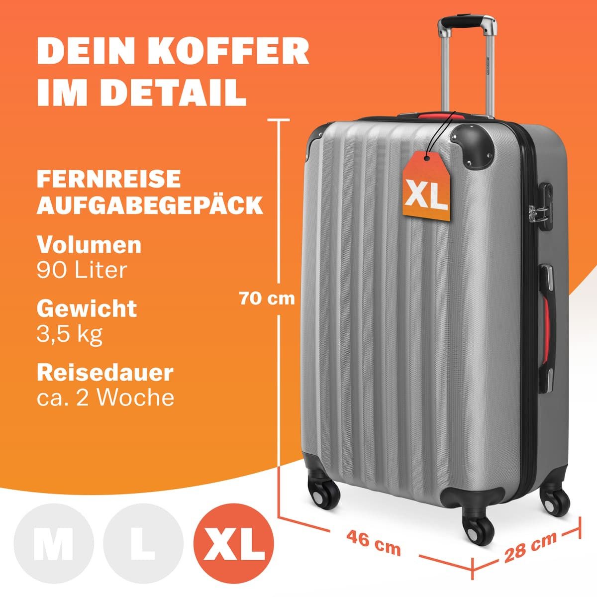 monzana Hartschalen-Trolley, 4 Rollen, Rollkoffer Schloss günstig online kaufen