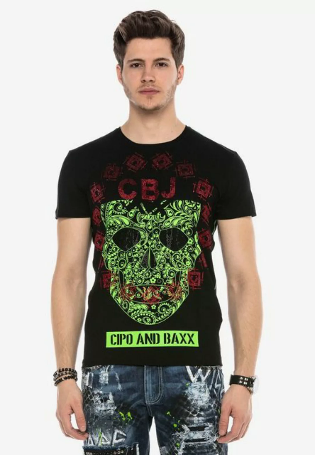 Cipo & Baxx T-Shirt, mit stylischem Totenkopfprint günstig online kaufen