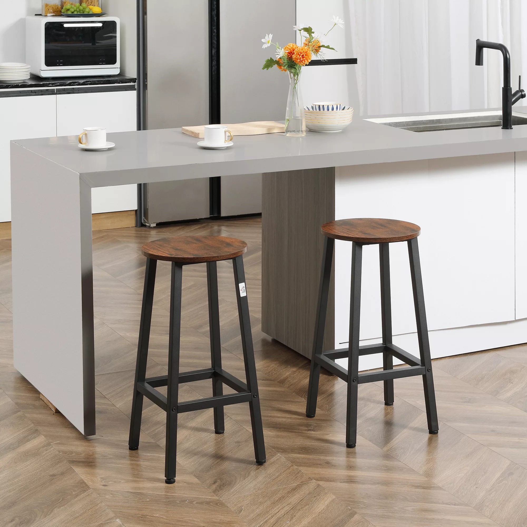 HOMCOM Set aus 2 Barhockern, Barstühlen, 65 cm hohe Küchenhocker mit Fußstü günstig online kaufen