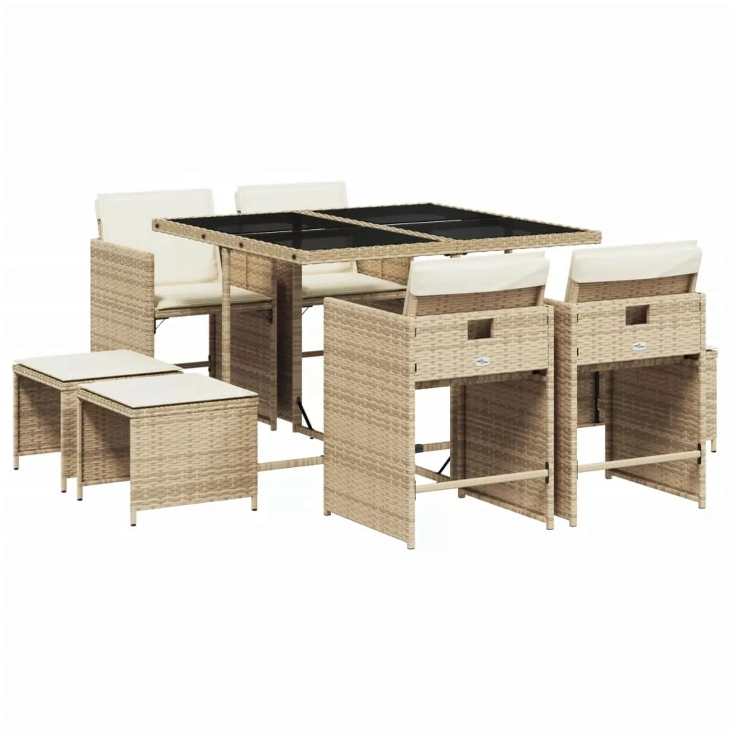 vidaXL 9-tlg Garten-Essgruppe mit Kissen Beige Poly Rattan Modell 37 günstig online kaufen