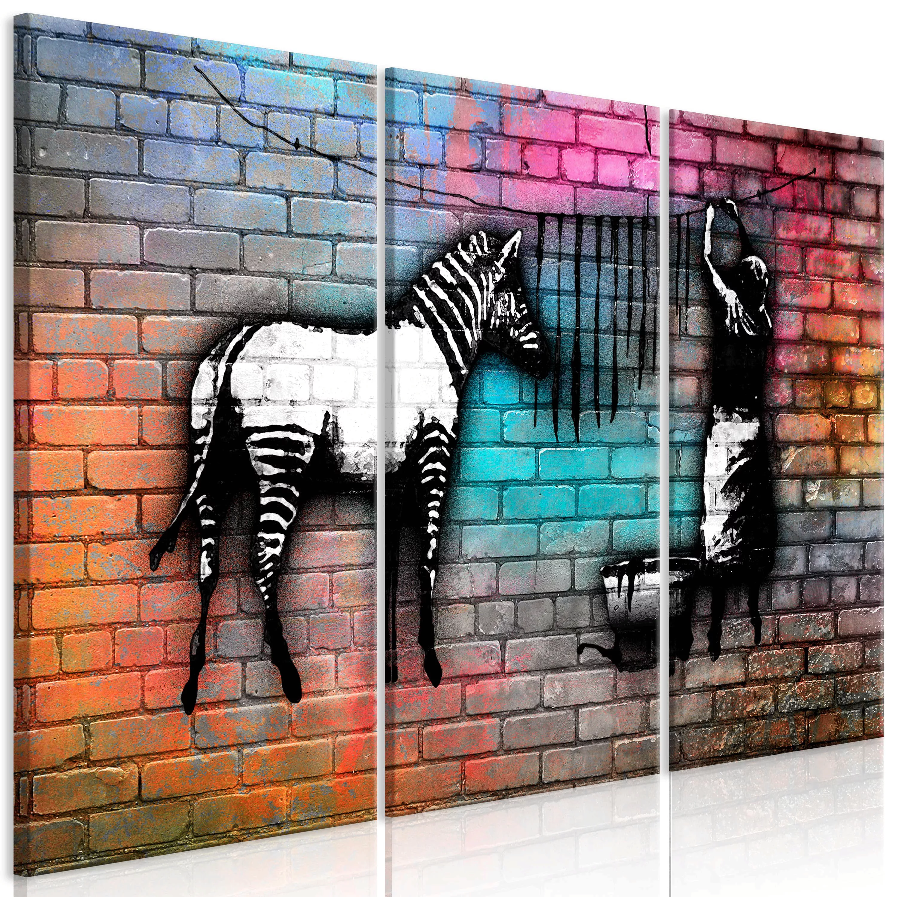 Wandbild - Washing Zebra - Colourful Brick (3 Parts) günstig online kaufen
