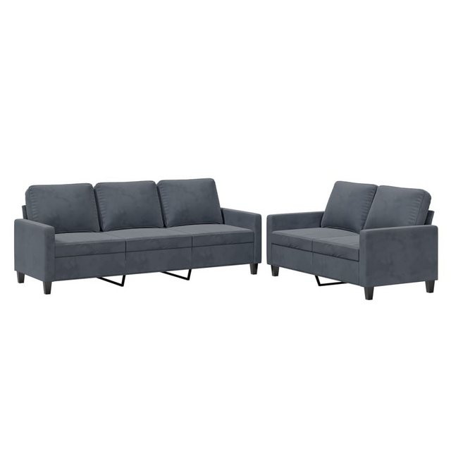 vidaXL Sofa Sofagarnitur Set mit Kissen Samt, 2-tlg., Dunkelgrau günstig online kaufen