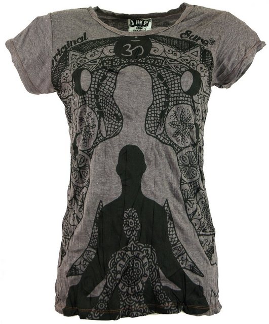 Guru-Shop T-Shirt Sure T-Shirt Meditation Buddha - taupe Goa Style, alterna günstig online kaufen