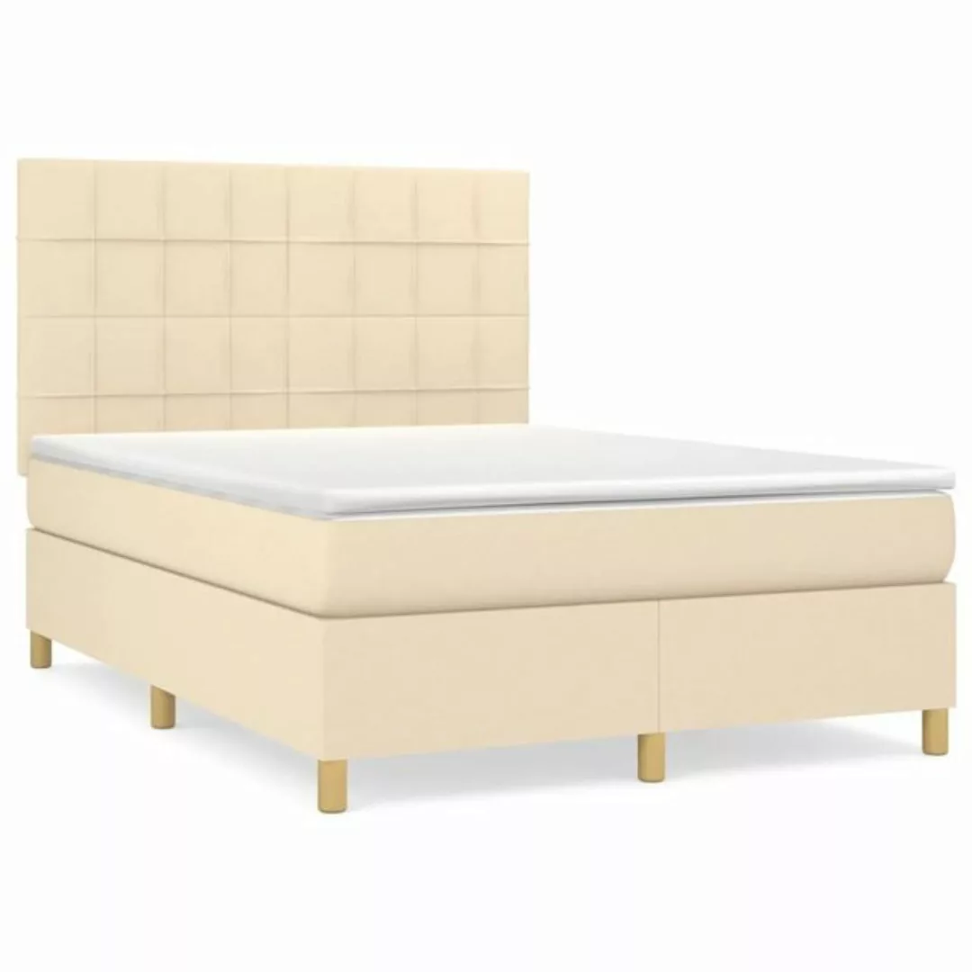 vidaXL Boxspringbett Boxspringbett mit Matratze Creme 140x200 cm Stoff Bett günstig online kaufen