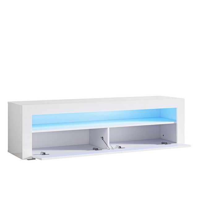 SONNI TV-Schrank TV-Schränke mit LED Beleuchtung Weiß Hochglanz 155x40x45cm günstig online kaufen