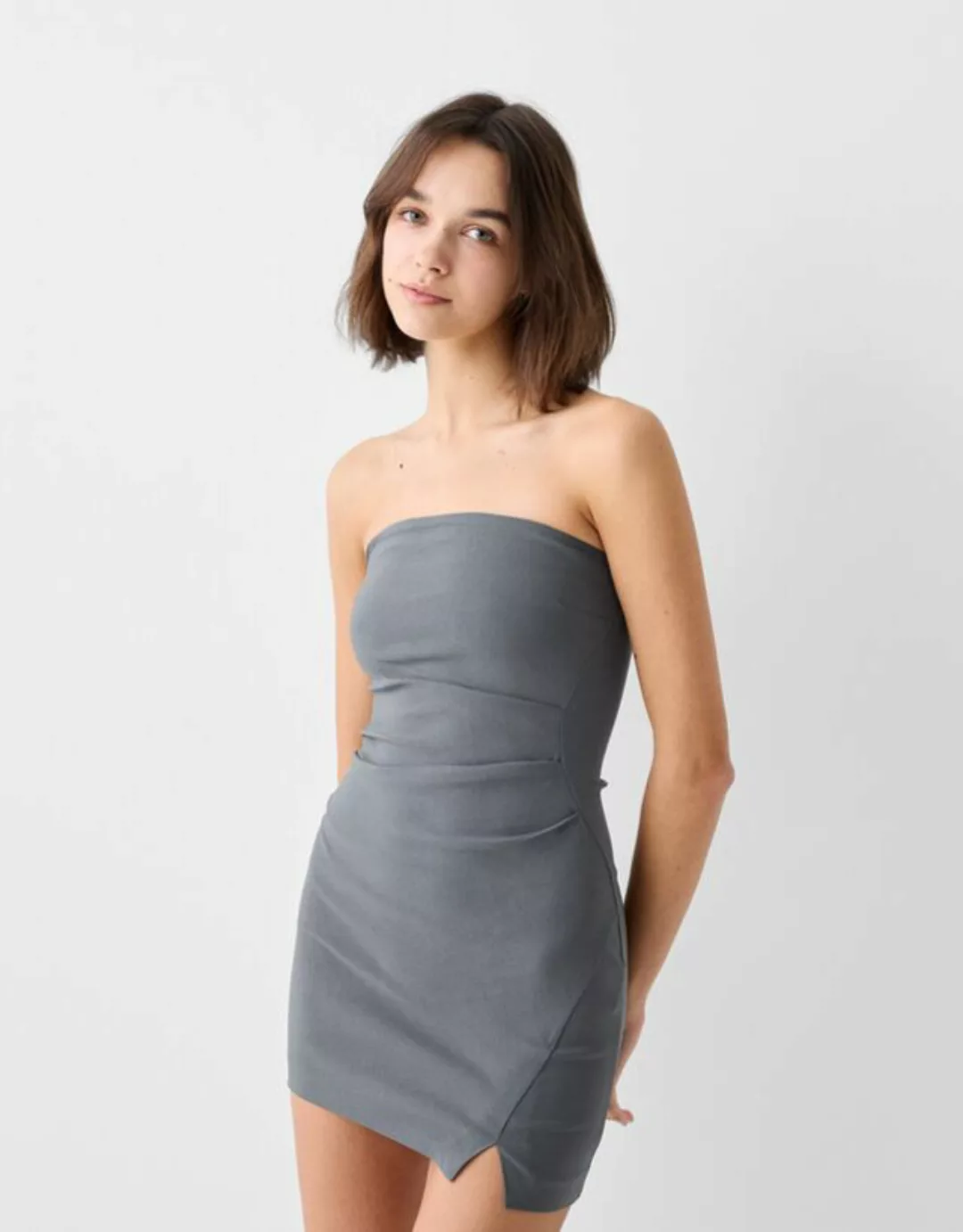 Bershka Bandeau-Minikleid Mit Nähten Damen L Grau günstig online kaufen