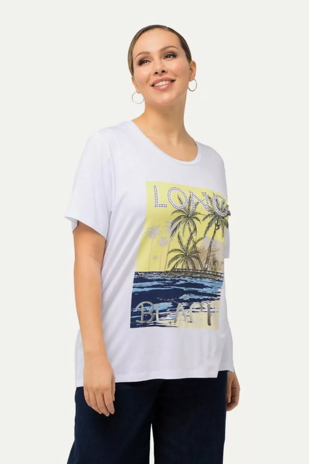 Ulla Popken Rundhalsshirt T-Shirt Long Beach Rundhals Halbarm günstig online kaufen