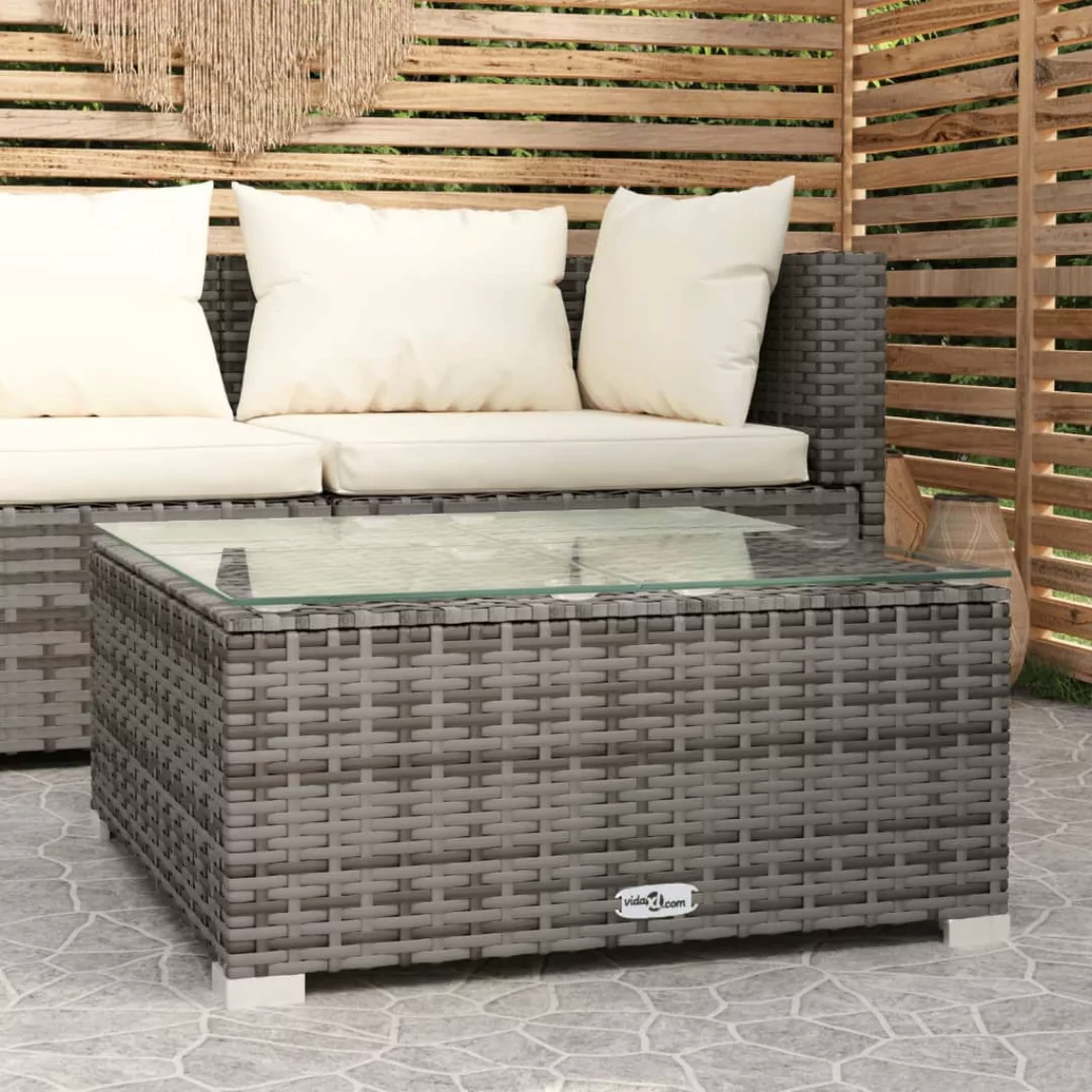 Vidaxl Garten-couchtisch Grau 60x60x30 Cm Poly Rattan Und Glas günstig online kaufen