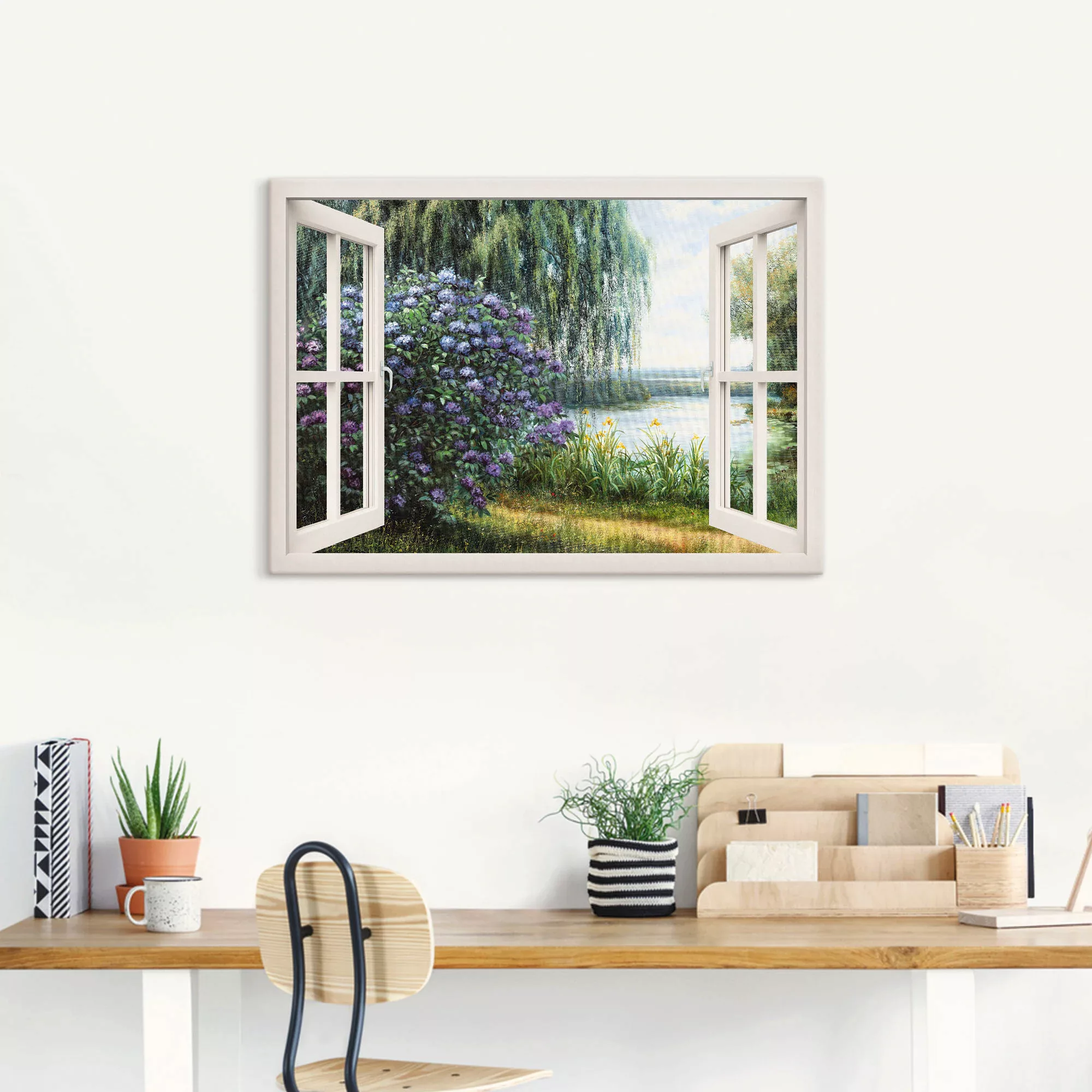 Artland Wandbild "Hortensien am See", Fensterblick, (1 St.), als Leinwandbi günstig online kaufen