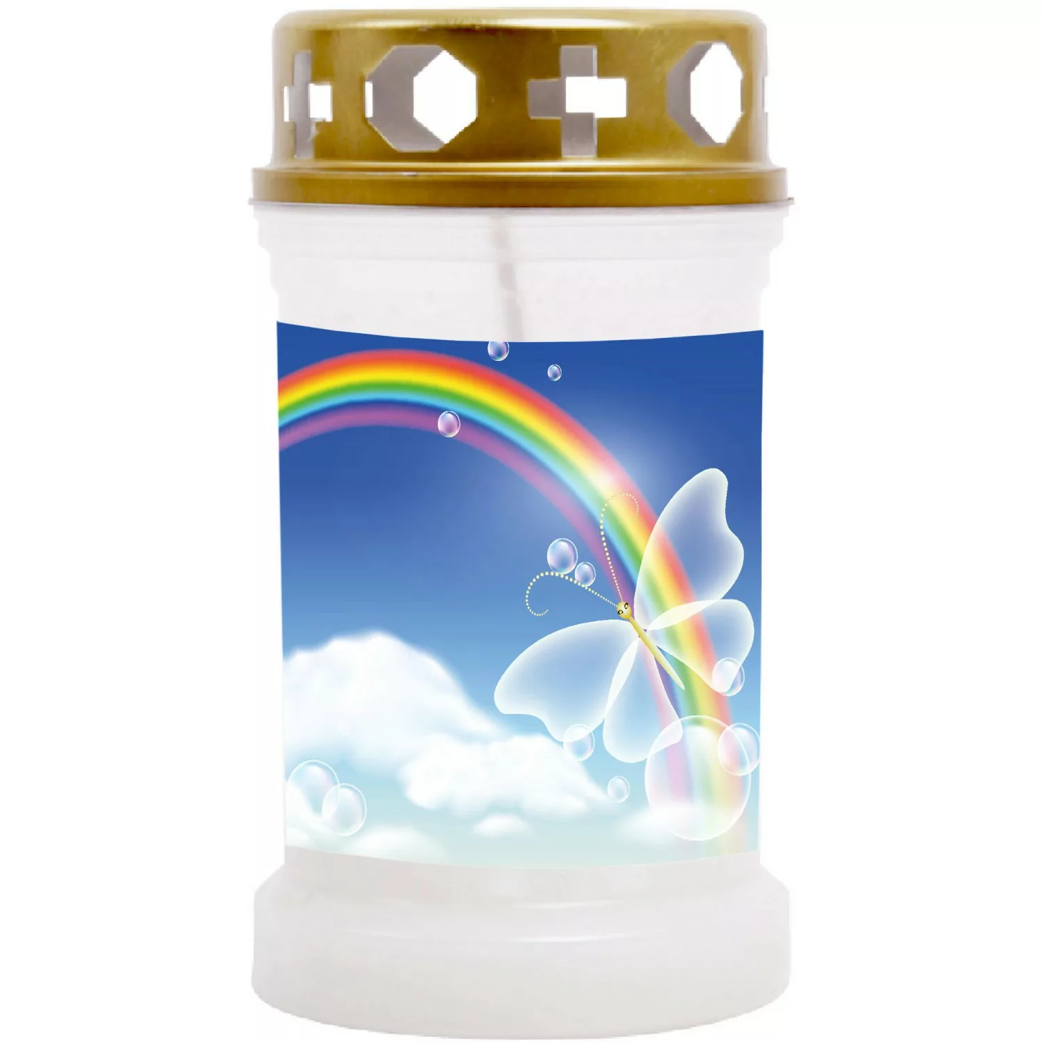 HS Candle Grabkerze Weiß 40h Inkl. Deckel Gold Regenbogen 2 günstig online kaufen