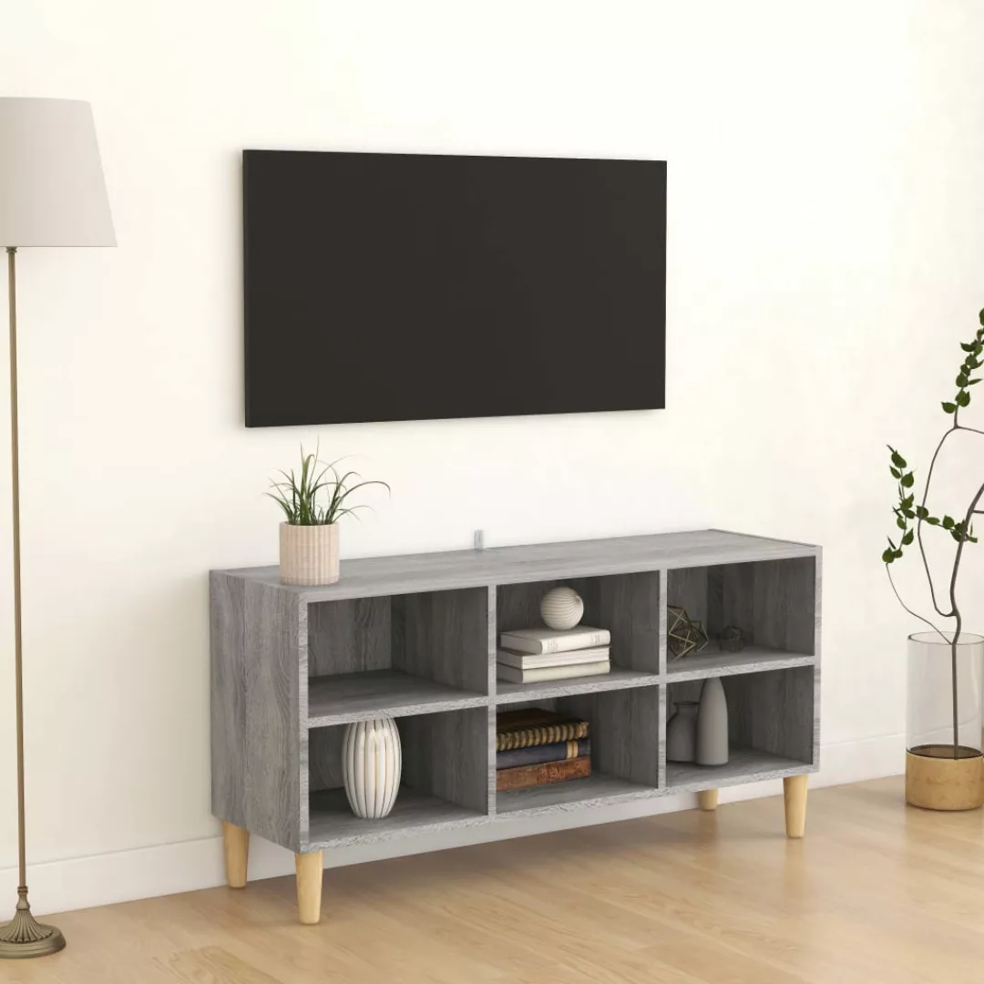 Vidaxl Tv-schrank Mit Massivholz-beinen Grau Sonoma 103,5x30x50 Cm günstig online kaufen