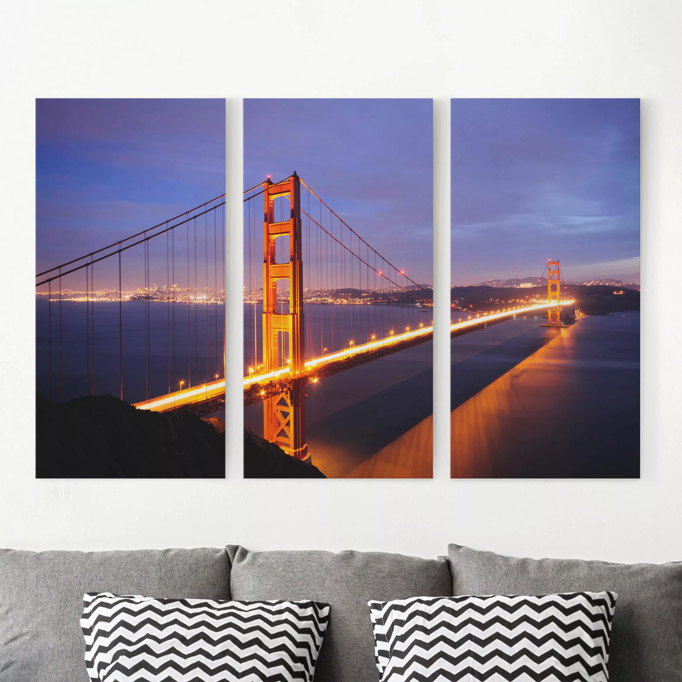 3-teiliges Leinwandbild Architektur & Skyline - Querformat Golden Gate Brid günstig online kaufen