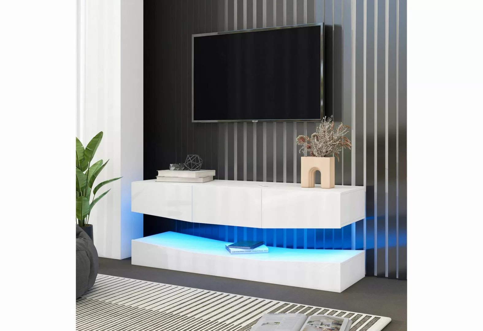 KoDise TV-Schrank Hochglanz Hängend TV Stand mit LED-Beleuchtung für Wohnzi günstig online kaufen