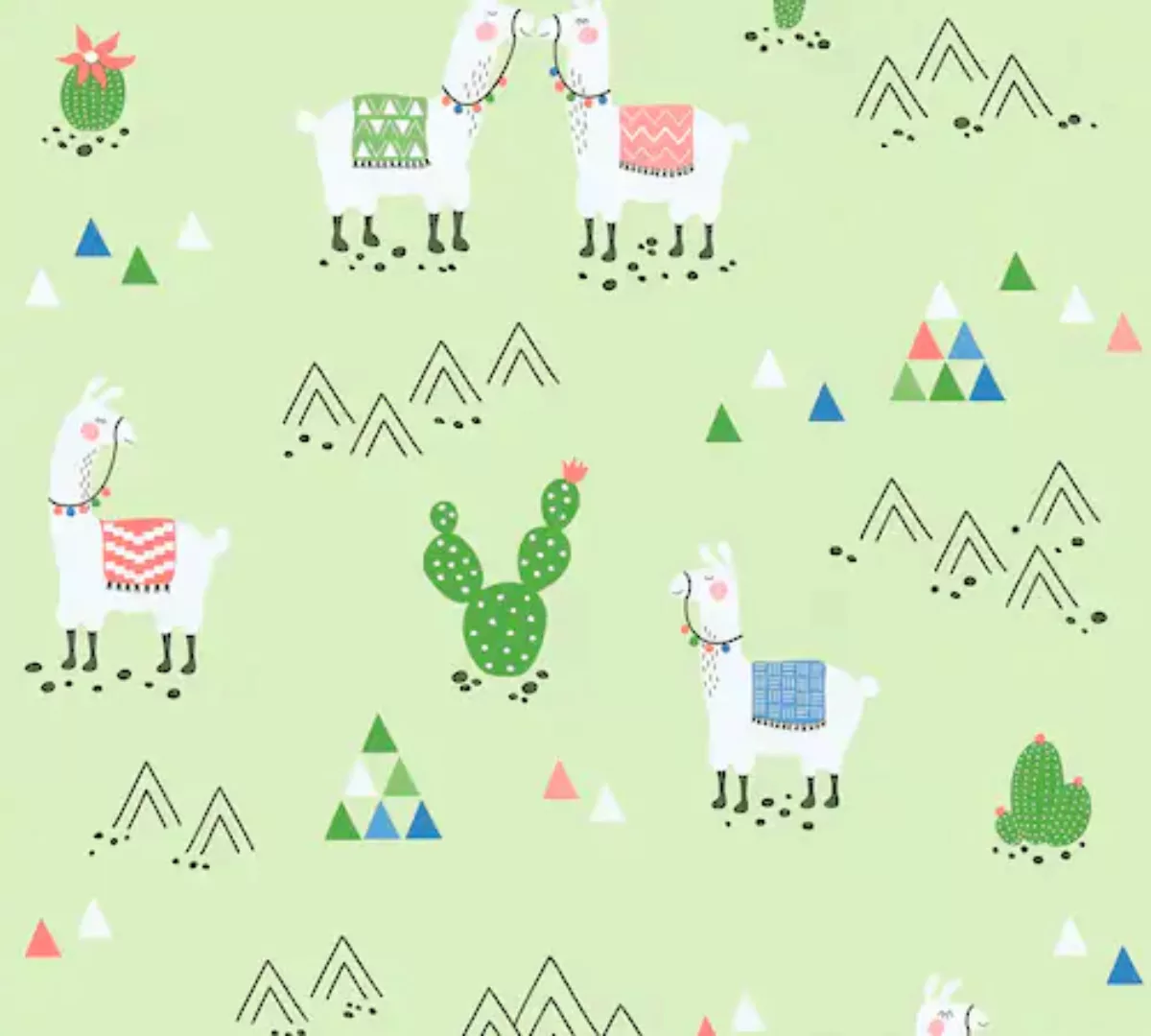 Bricoflor Lama Tapete Hellgrün Grüne Vliestapete mit Alpaka und Kaktus Idea günstig online kaufen