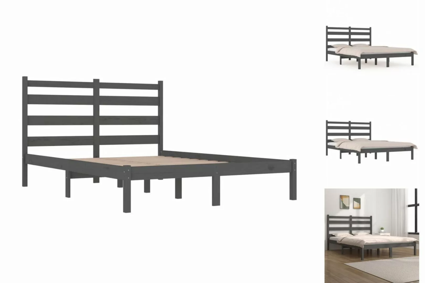 vidaXL Bettgestell Massivholzbett Grau Kiefer 200x200 cm Bett Bettgestell D günstig online kaufen