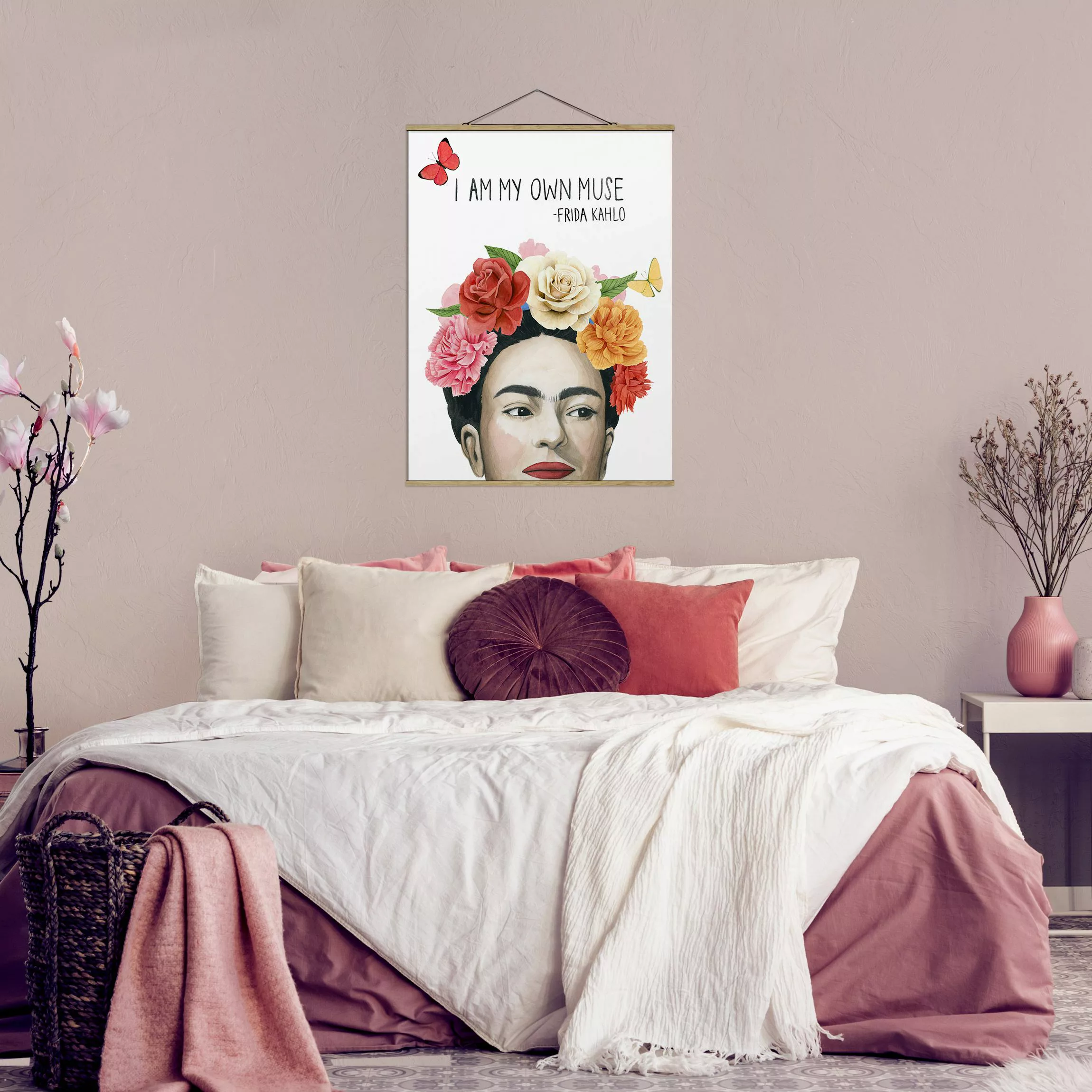 Stoffbild Kunstdruck mit Posterleisten - Hochformat Fridas Gedanken - Muse günstig online kaufen