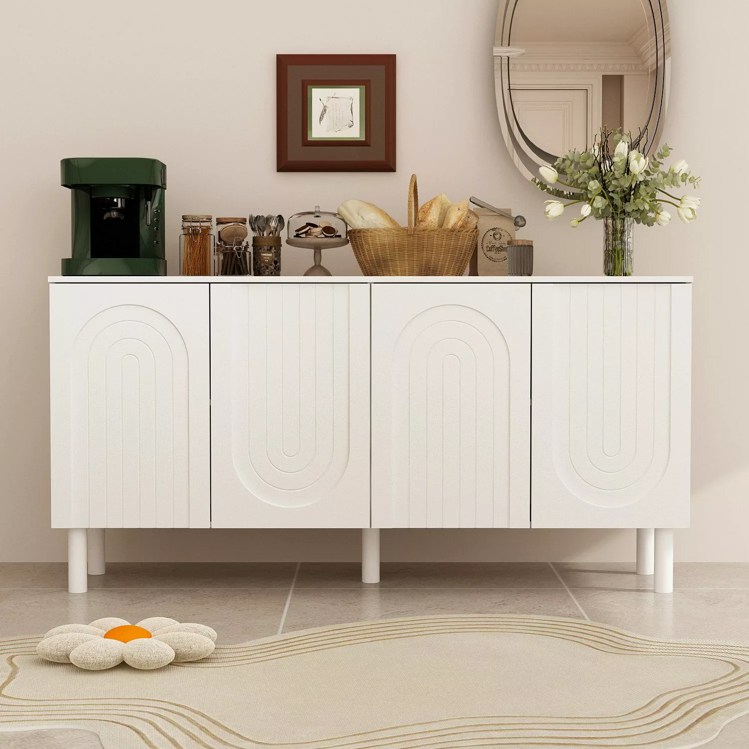 FUFU&GAGA Sideboard mit 5 Massivholzbeinen, Weiß günstig online kaufen