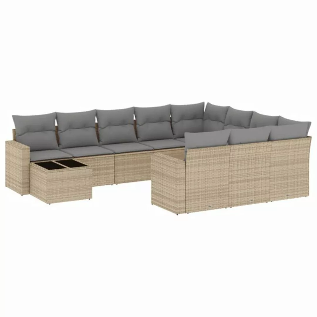 vidaXL Sofaelement 11-tlg. Garten-Sofagarnitur mit Kissen Beige Poly Rattan günstig online kaufen