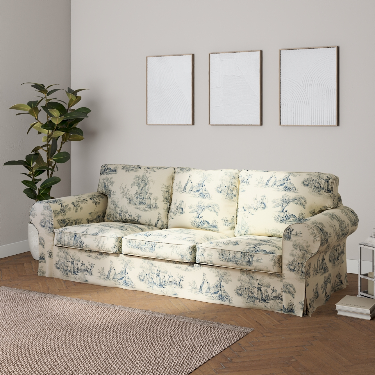 Bezug für Ektorp 3-Sitzer Sofa nicht ausklappbar, creme- blau, Sofabezug fü günstig online kaufen