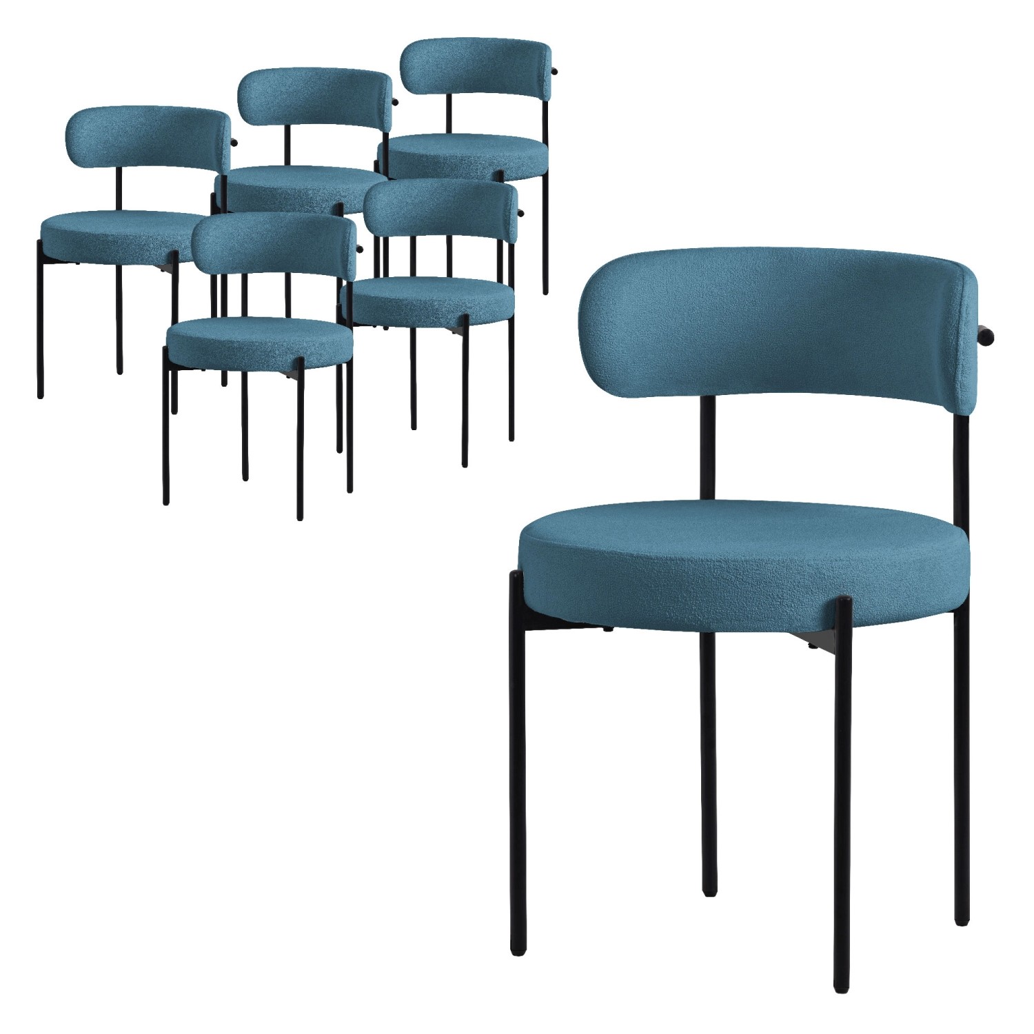 ML-Design Esszimmerstühle 6Er Set aus Teddystoff Blau mit Rückenlehne günstig online kaufen