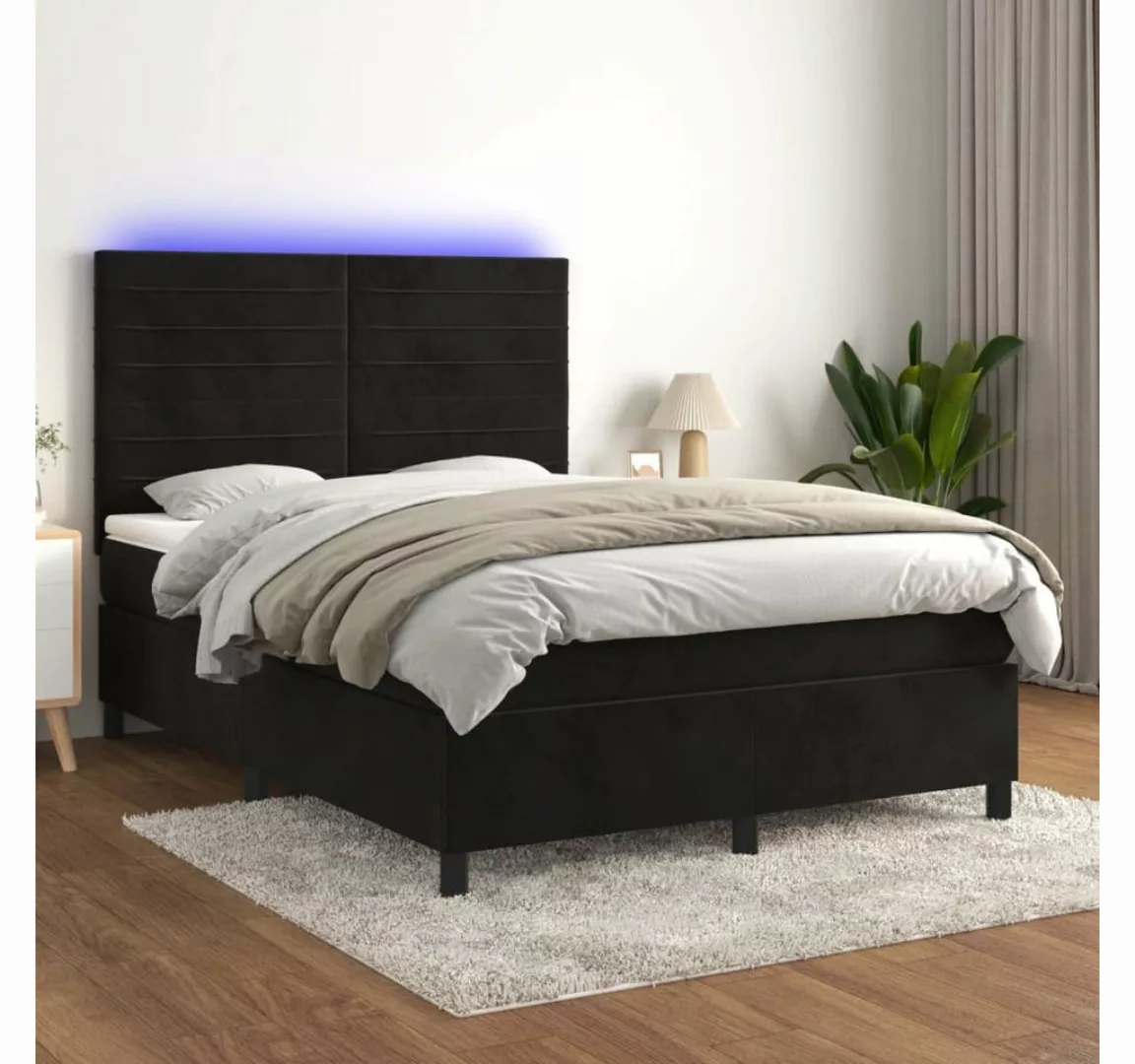 vidaXL Boxspringbett Boxspringbett mit Matratze & LED Samt (140 x 190 cm, S günstig online kaufen