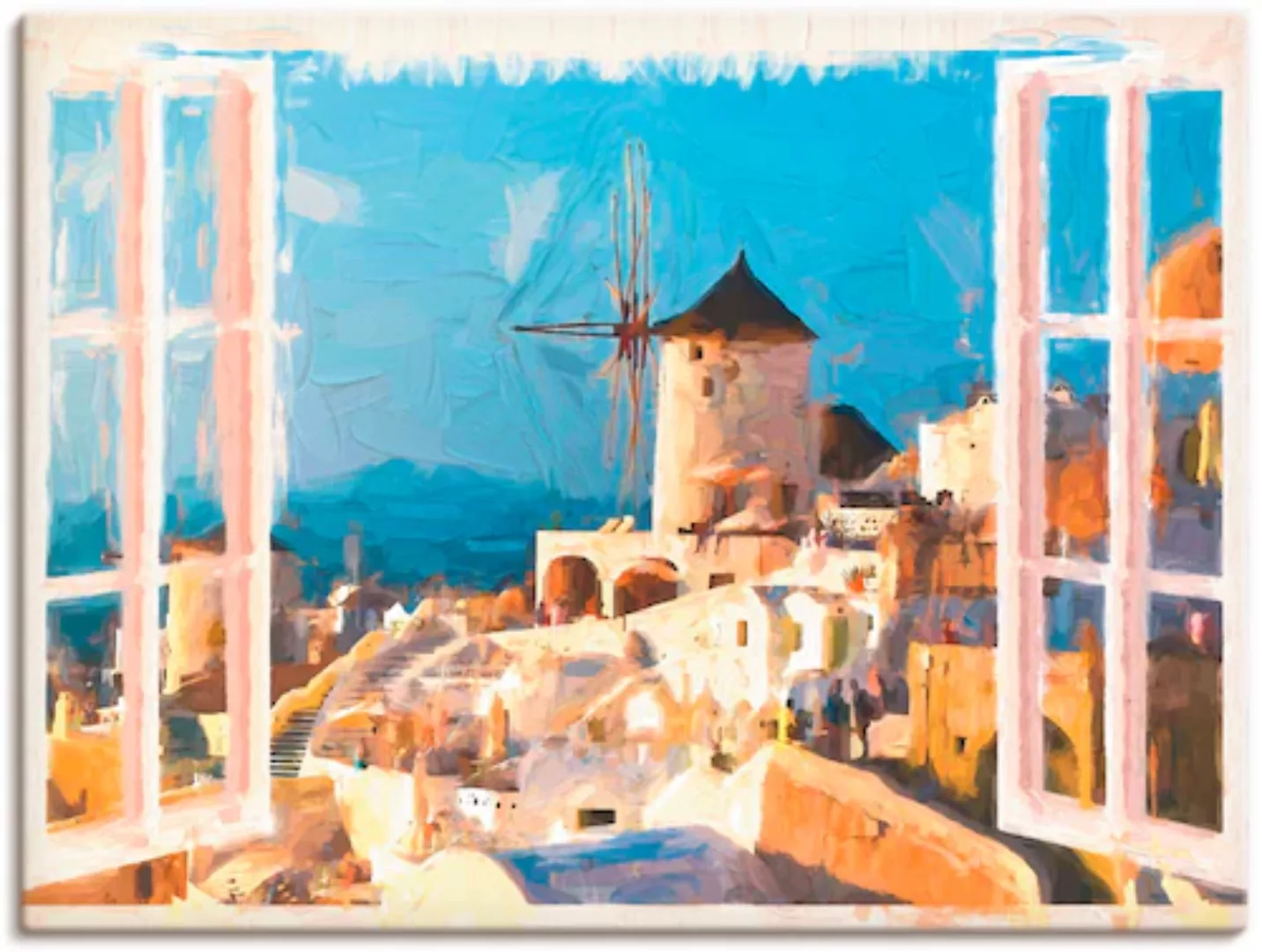 Artland Leinwandbild "Blick durch das Fenster auf Santorin", Fensterblick, günstig online kaufen