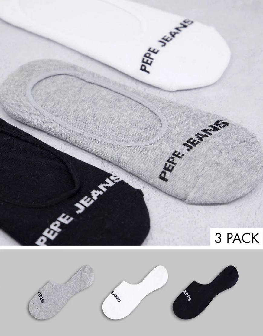 Pepe Jeans – Daria – 3er-Pack Sportsocken in Schwarz, Weiß, Grau günstig online kaufen