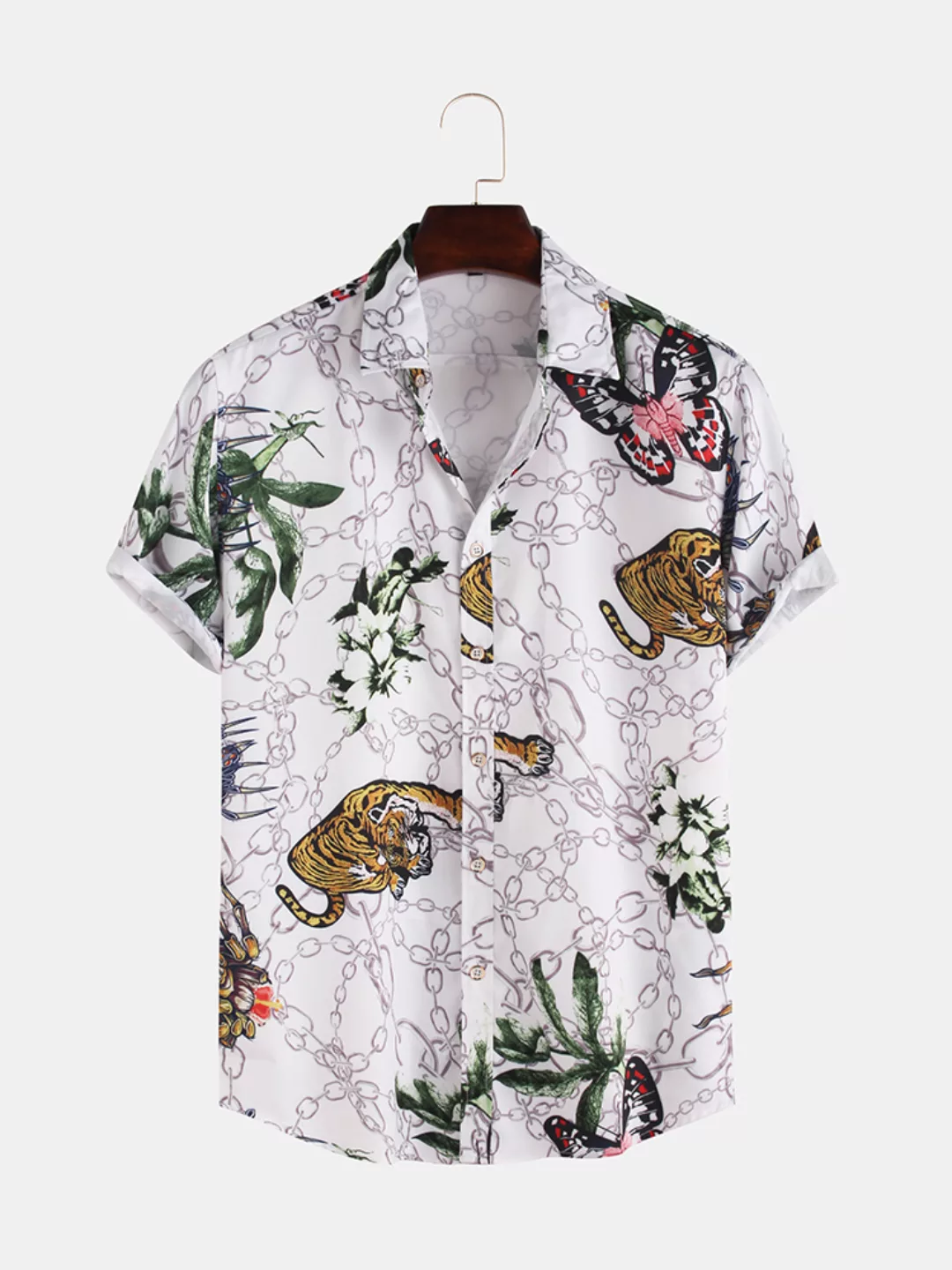 Mens Chinese Printing Tiger Animals Lässige atmungsaktive Kurzarmhemden günstig online kaufen