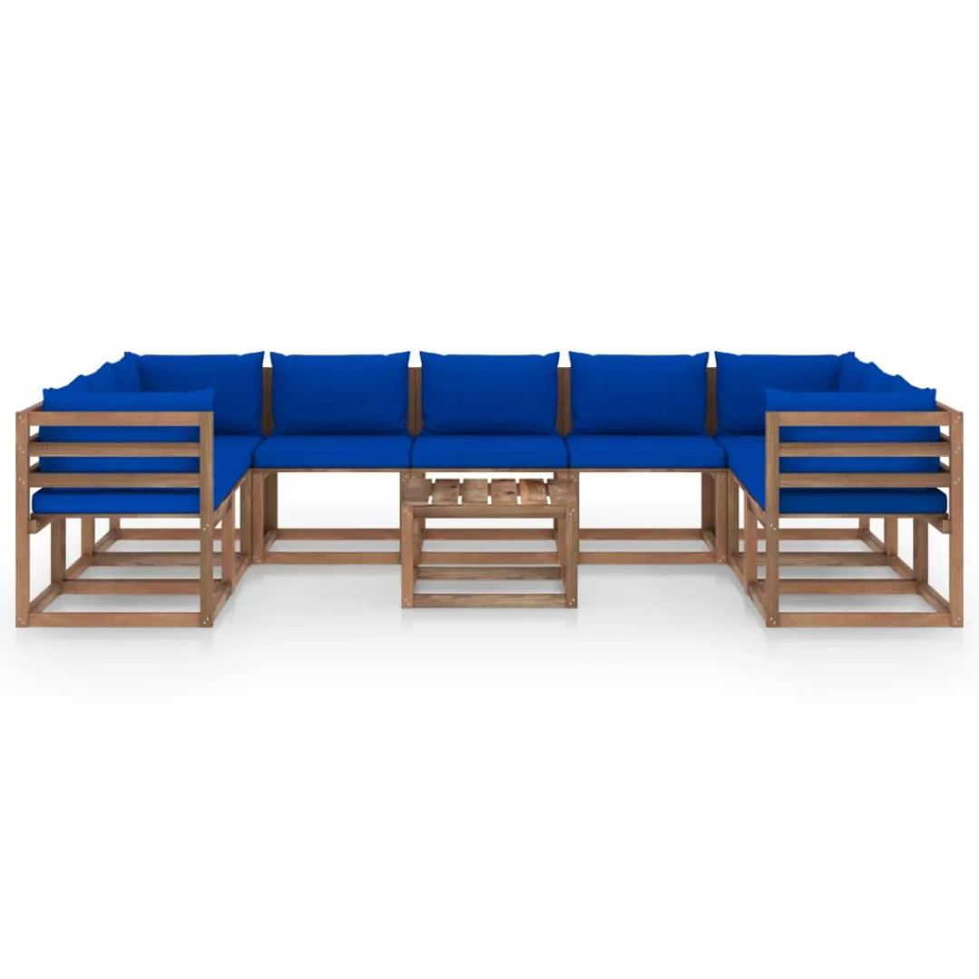 10-tlg. Garten-lounge-set Mit Blauen Kissen günstig online kaufen
