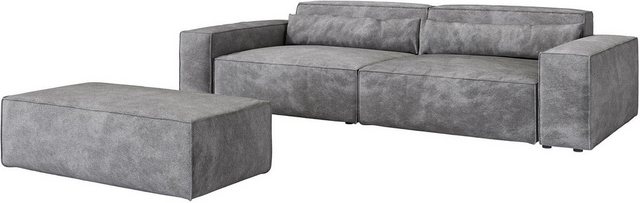 DELIFE Big-Sofa Sirpio, XL Mikrofaser Taupe 270x130 cm mit Hocker günstig online kaufen