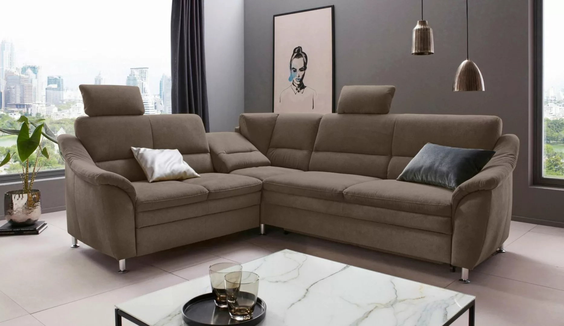 Places of Style Ecksofa "Cardoso L-Form", Federkern, wahlweise mit Bett, Sc günstig online kaufen