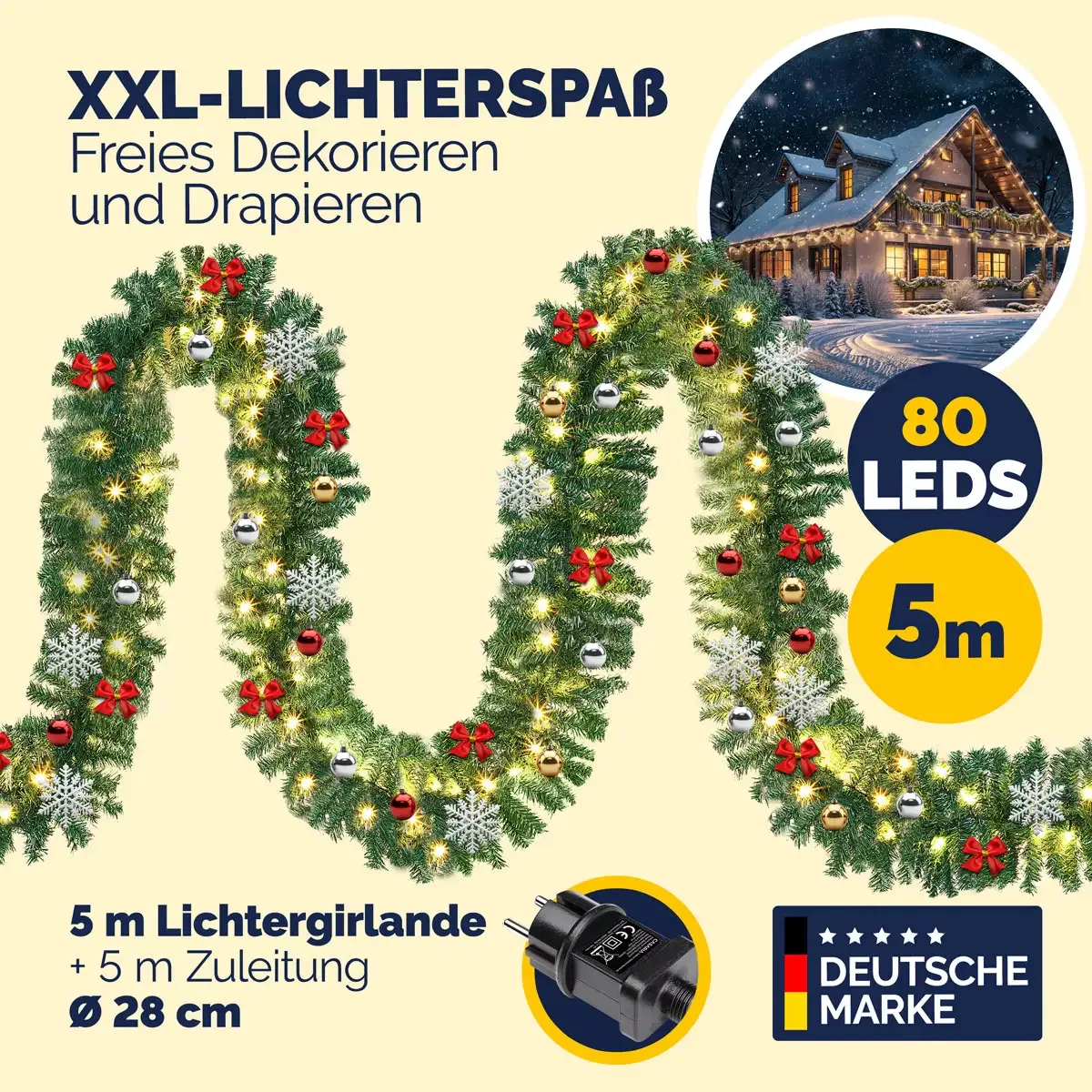 Weihnachtsgirlande 5m geschmückt inkl. Fernbedienung günstig online kaufen