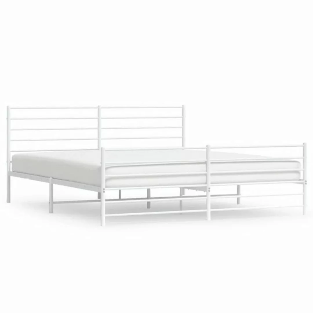 furnicato Bett Bettgestell mit Kopf- und Fußteil Metall Weiß 200x200 cm günstig online kaufen