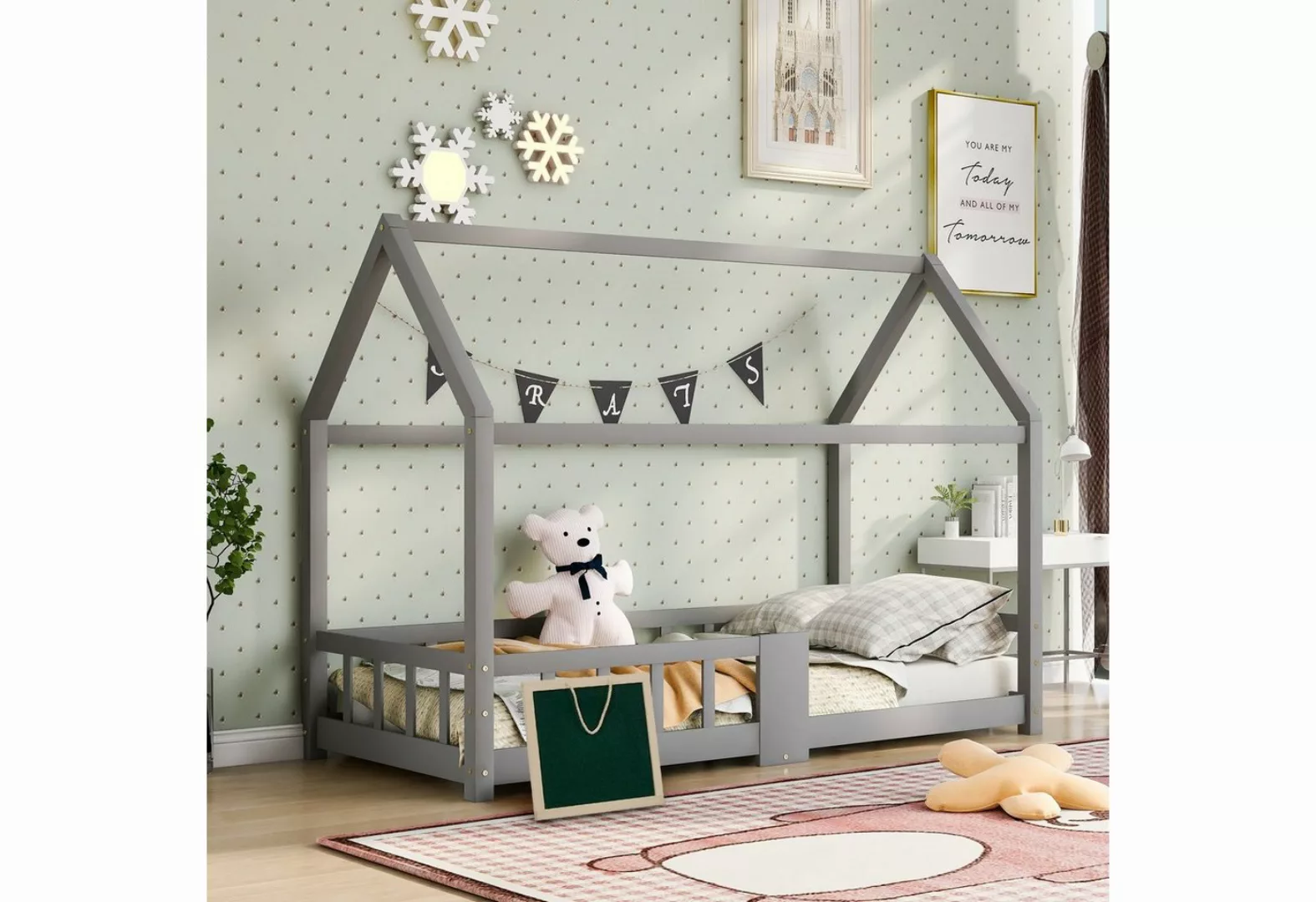 WISHDOR Kinderbett Kinder Bett Jugendbett Holzbett Hausbett Kinderhaus Mass günstig online kaufen